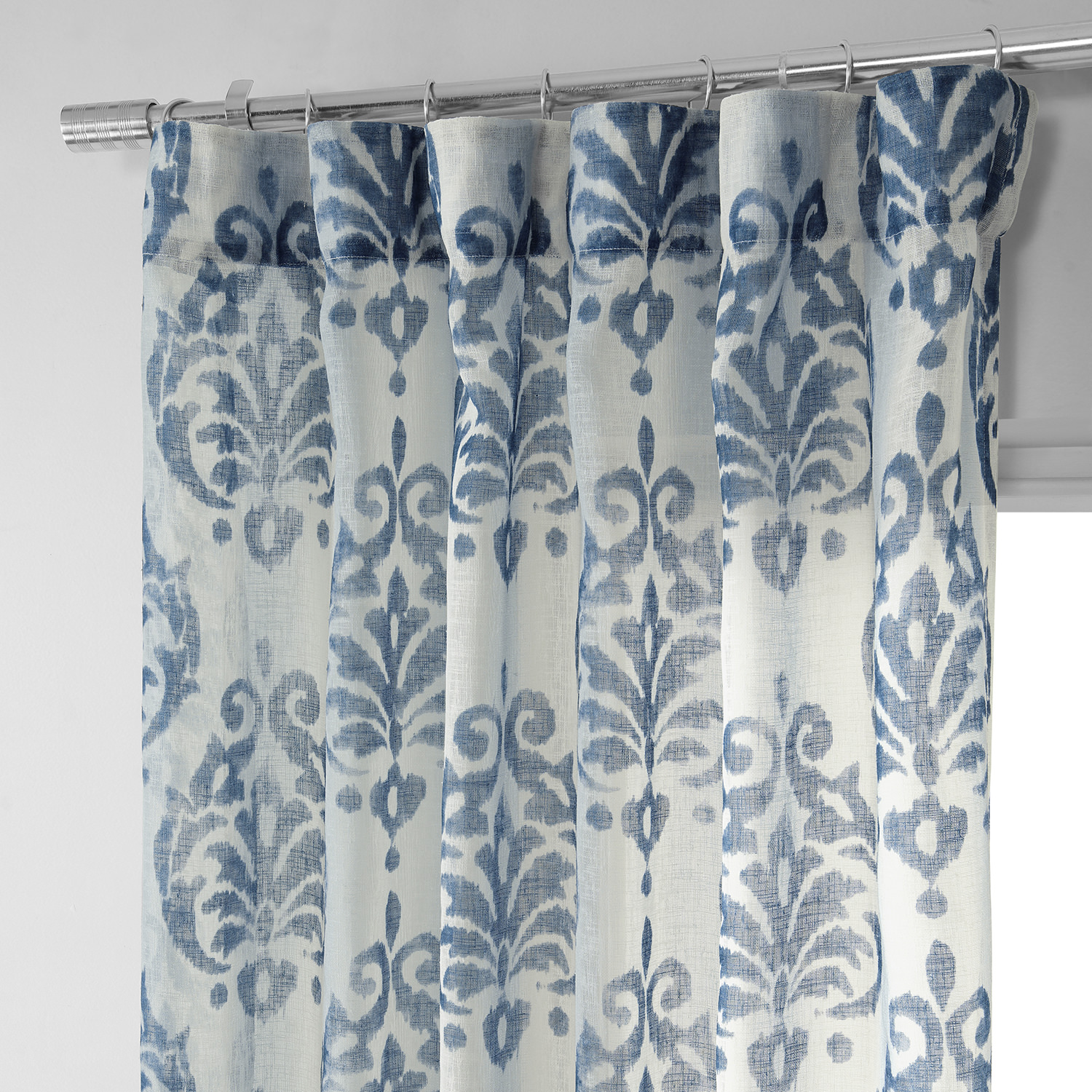 Fresco Blue Printed Faux Linen Sheer Curtain