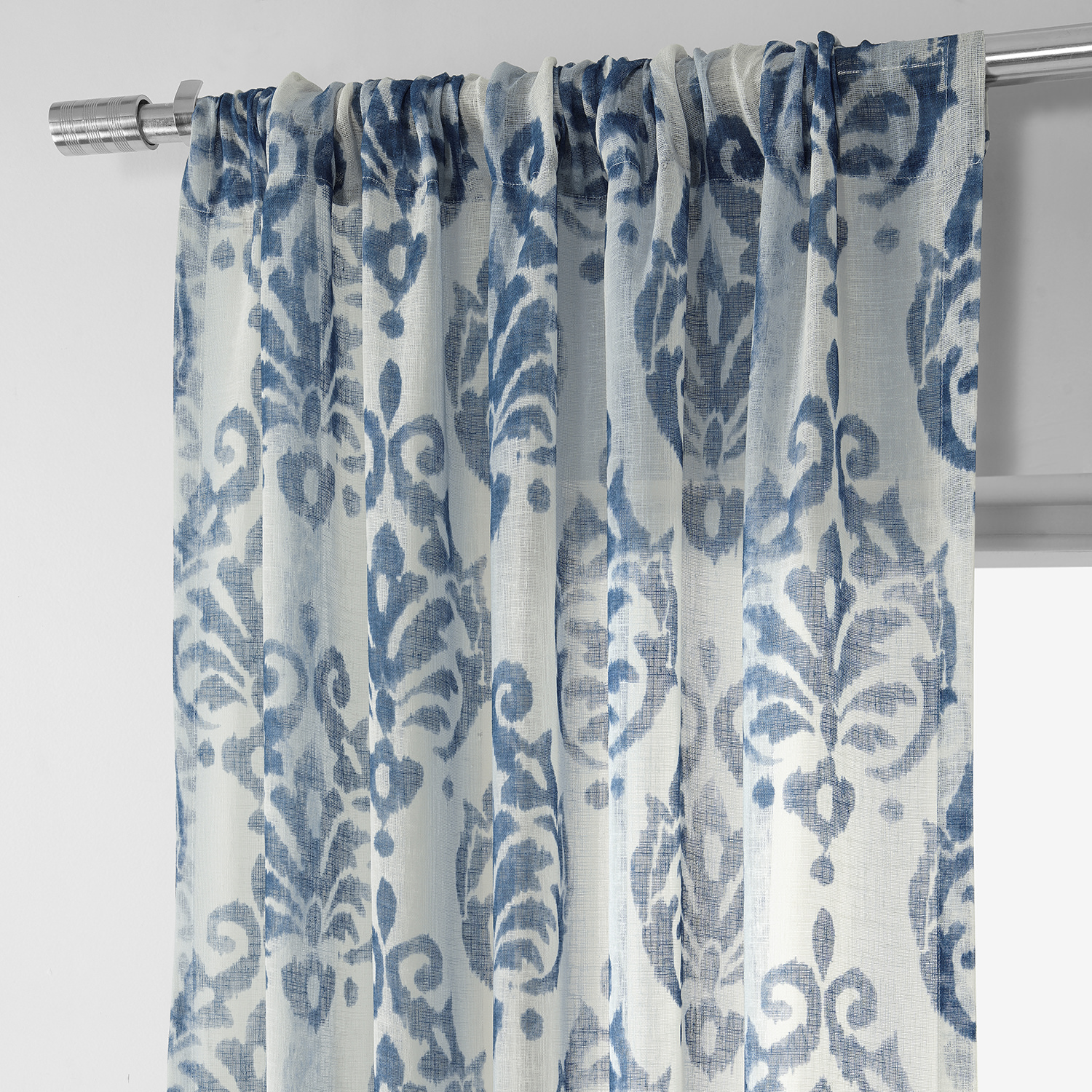 Fresco Blue Printed Faux Linen Sheer Curtain