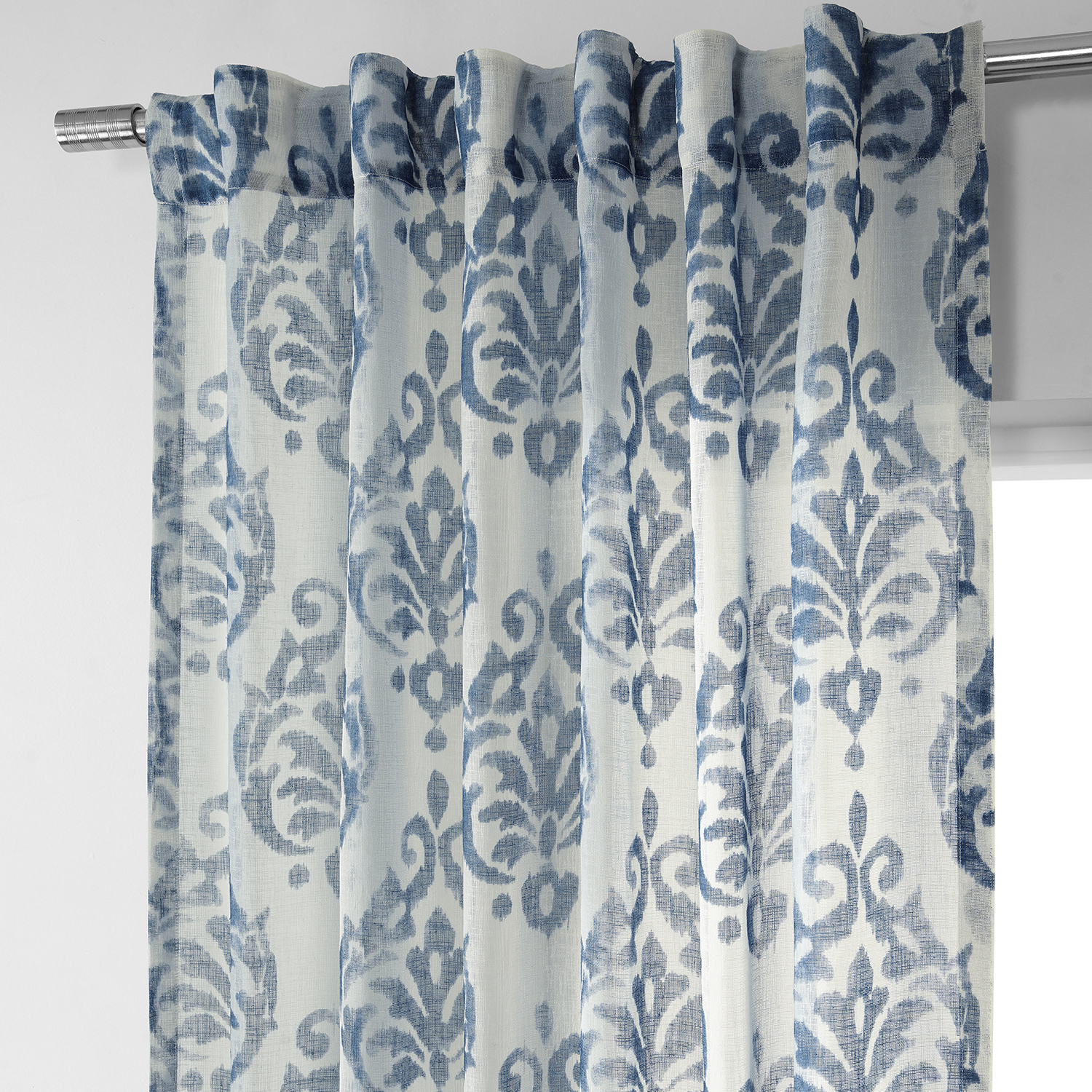 Fresco Blue Printed Faux Linen Sheer Curtain