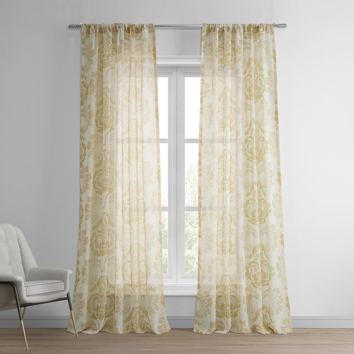 Damascus Tan Printed Faux Linen Sheer Curtain