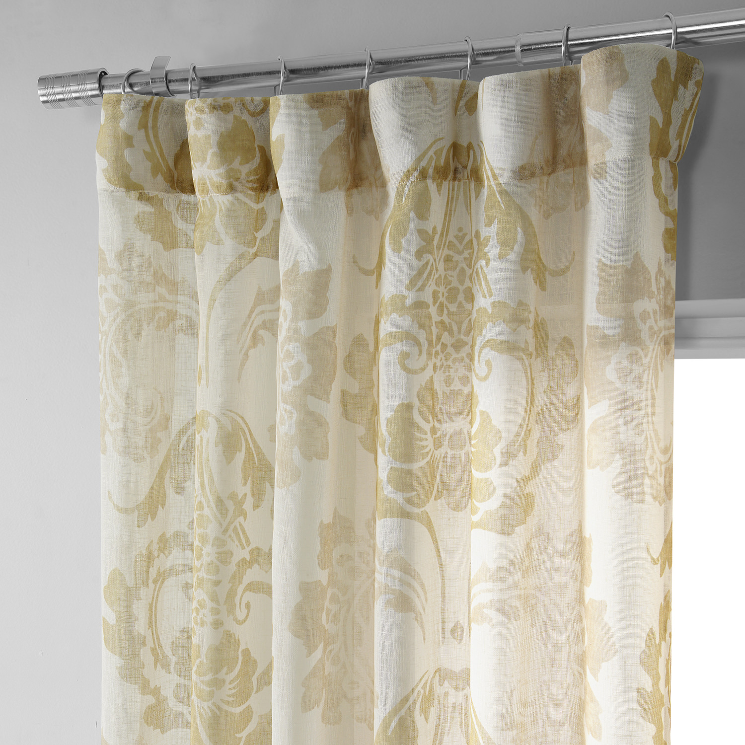 Damascus Tan Printed Faux Linen Sheer Curtain