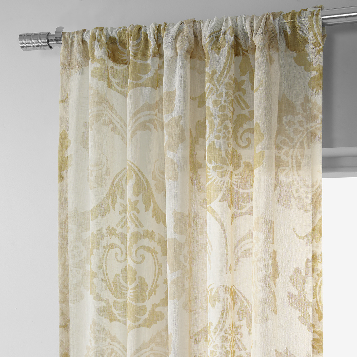 Damascus Tan Printed Faux Linen Sheer Curtain