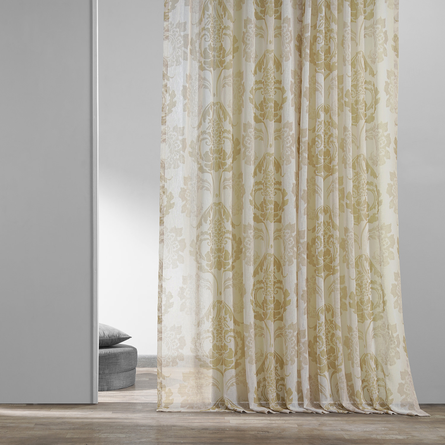 Damascus Tan Printed Faux Linen Sheer Curtain