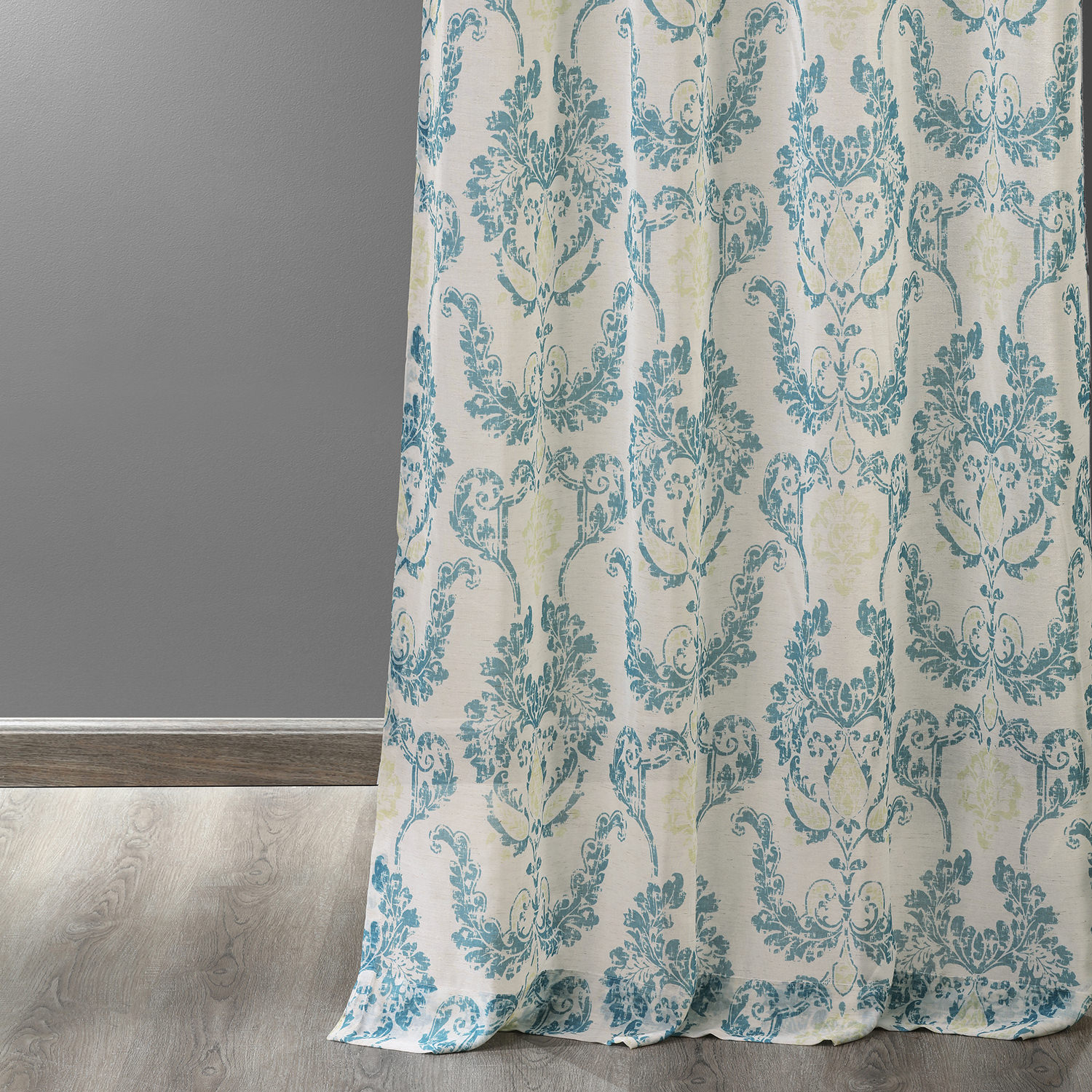 Terrace Teal Grommet Printed Faux Linen Sheer Curtain