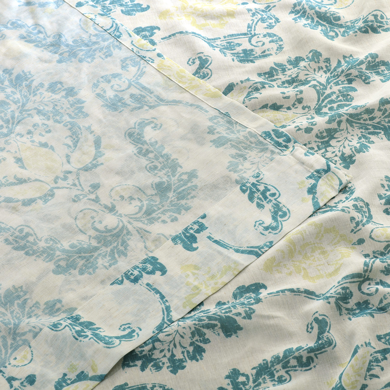 Terrace Teal Grommet Printed Faux Linen Sheer Curtain