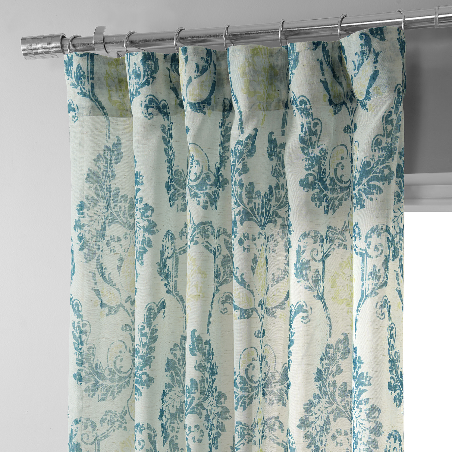 Terrace Teal Printed Faux Linen Sheer Curtain