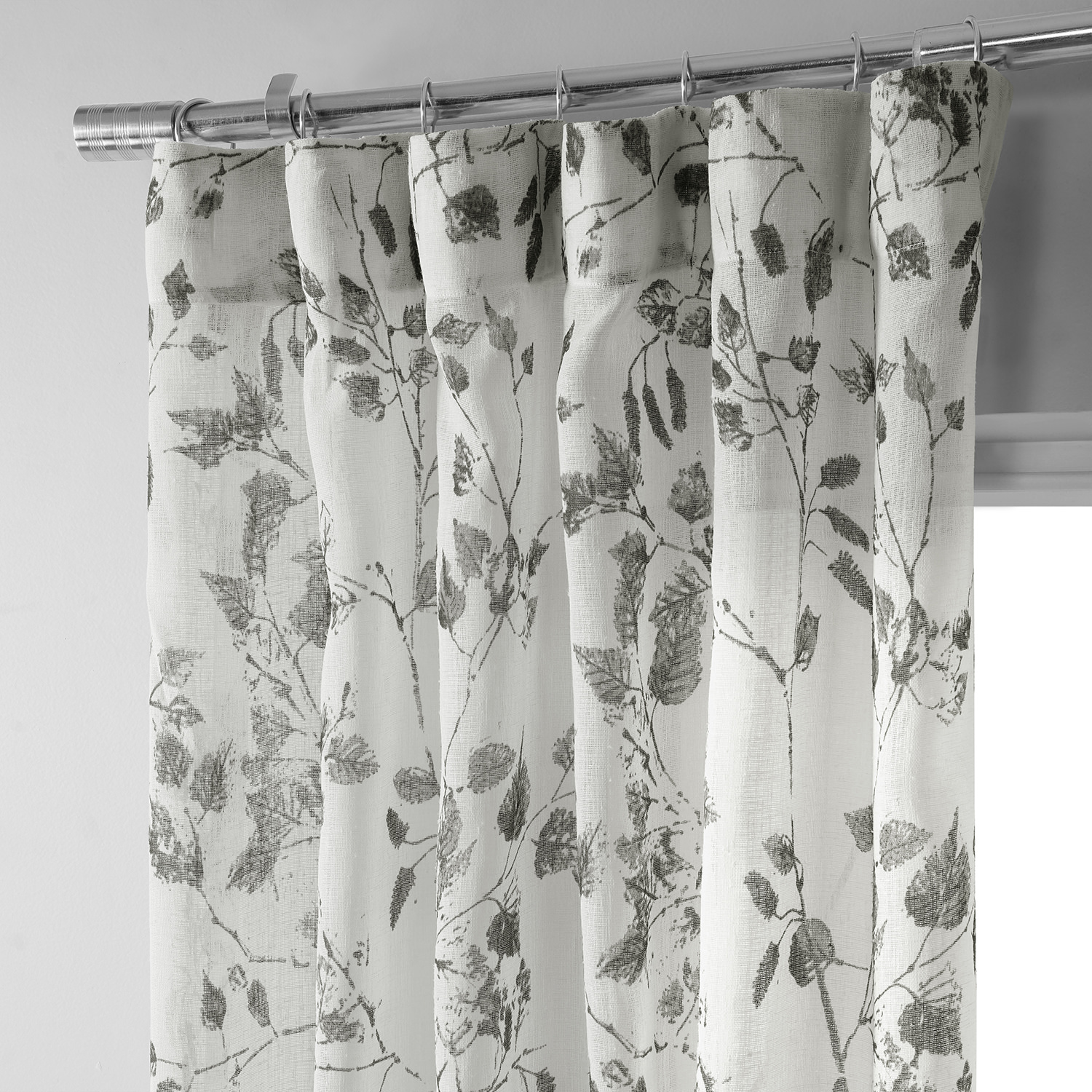 Woodland Grey Printed Faux Linen Sheer Curtain