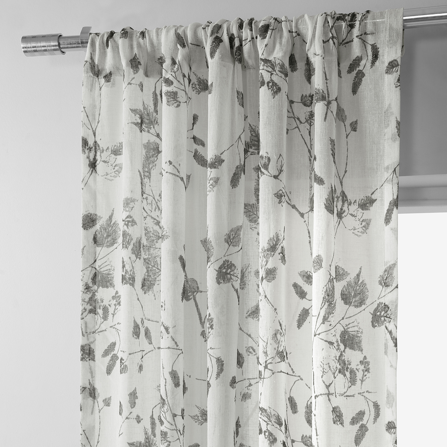 Woodland Grey Printed Faux Linen Sheer Curtain