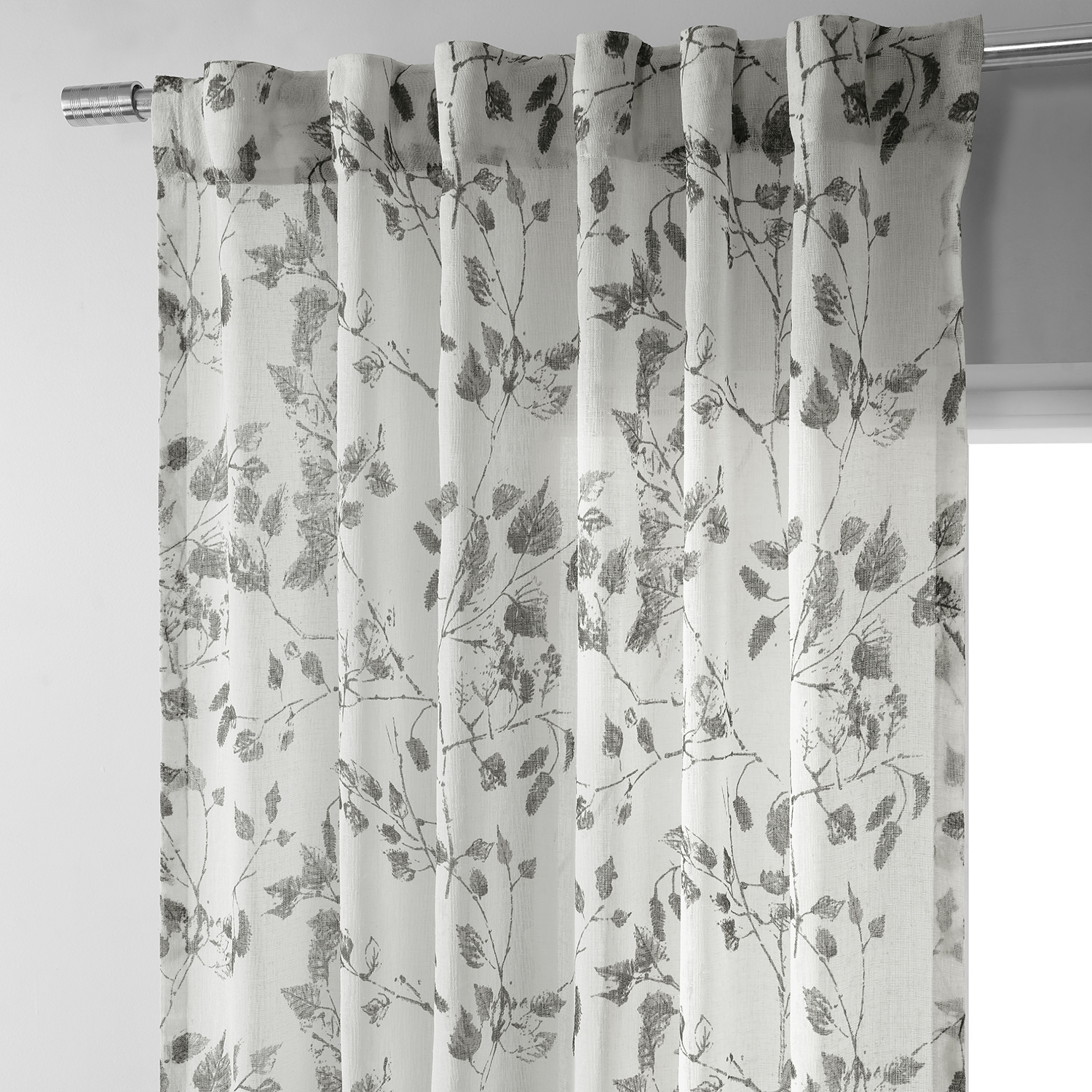 Woodland Grey Printed Faux Linen Sheer Curtain