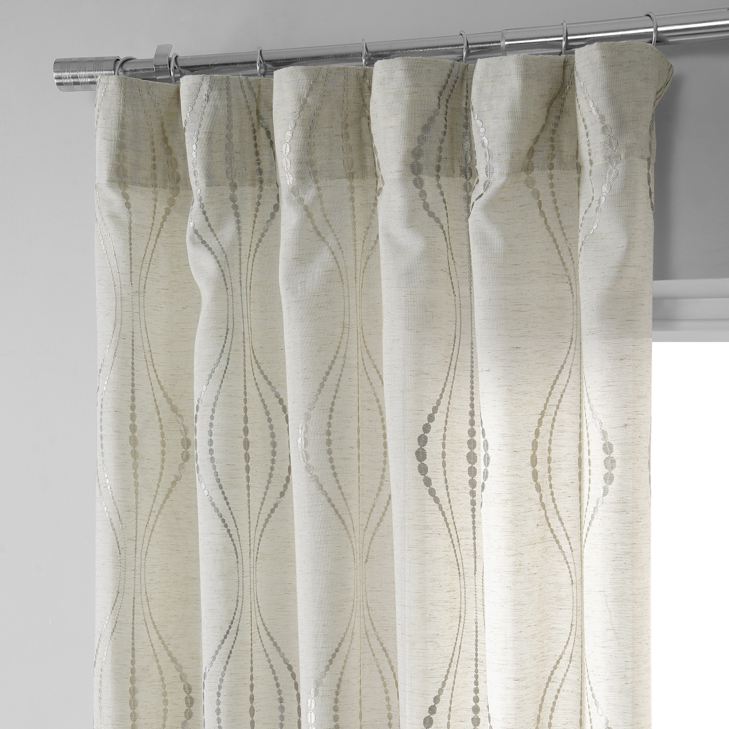 Suez Natural Embroidered Faux Linen Sheer Curtain