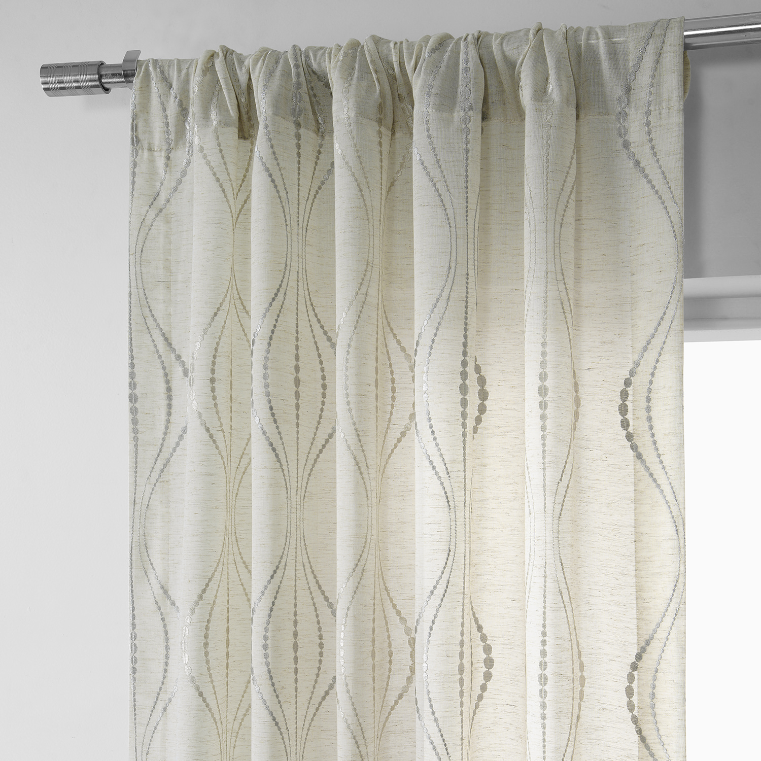 Suez Natural Embroidered Faux Linen Sheer Curtain