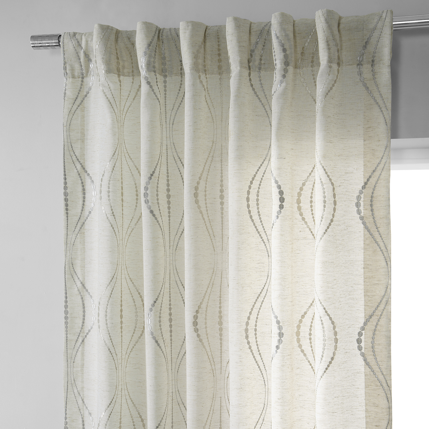 Suez Natural Embroidered Faux Linen Sheer Curtain