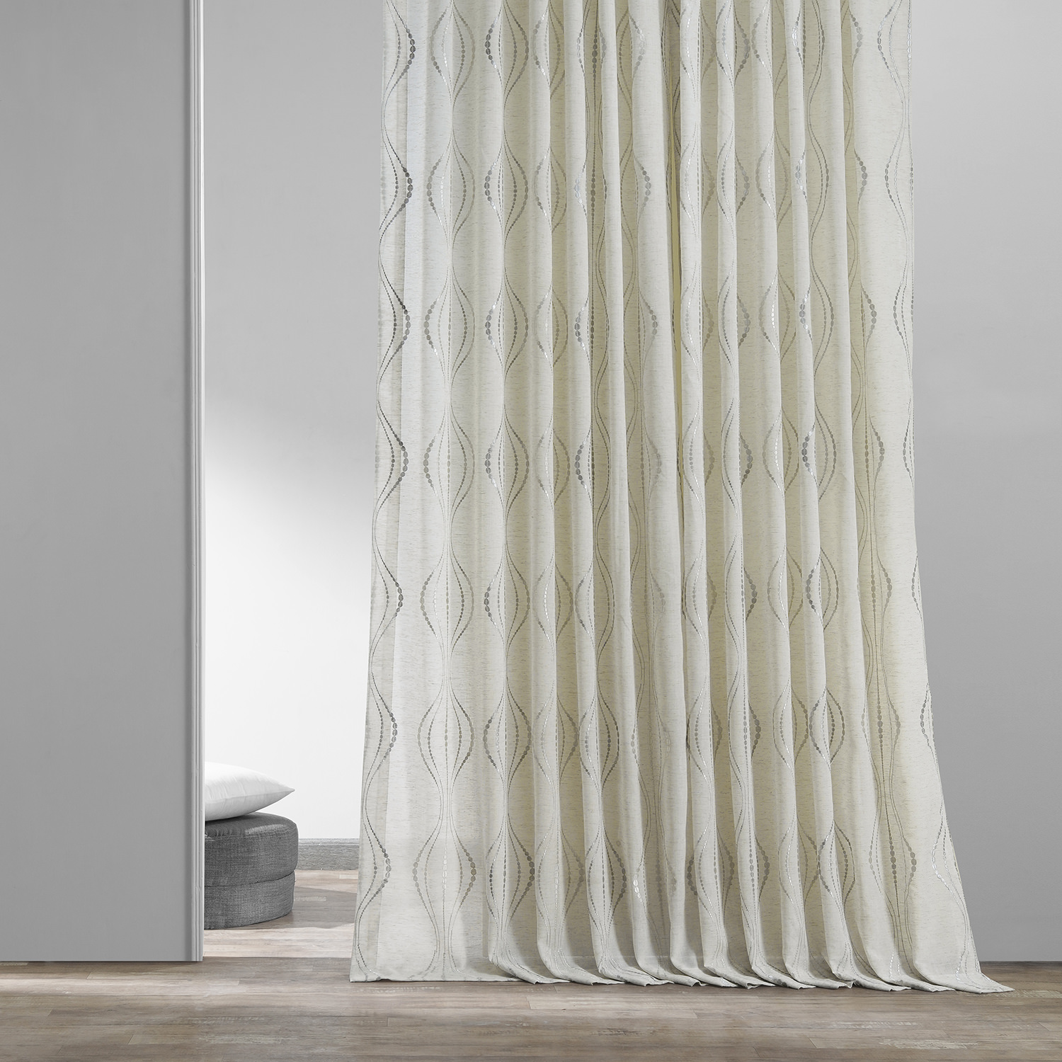 Suez Natural Embroidered Faux Linen Sheer Curtain