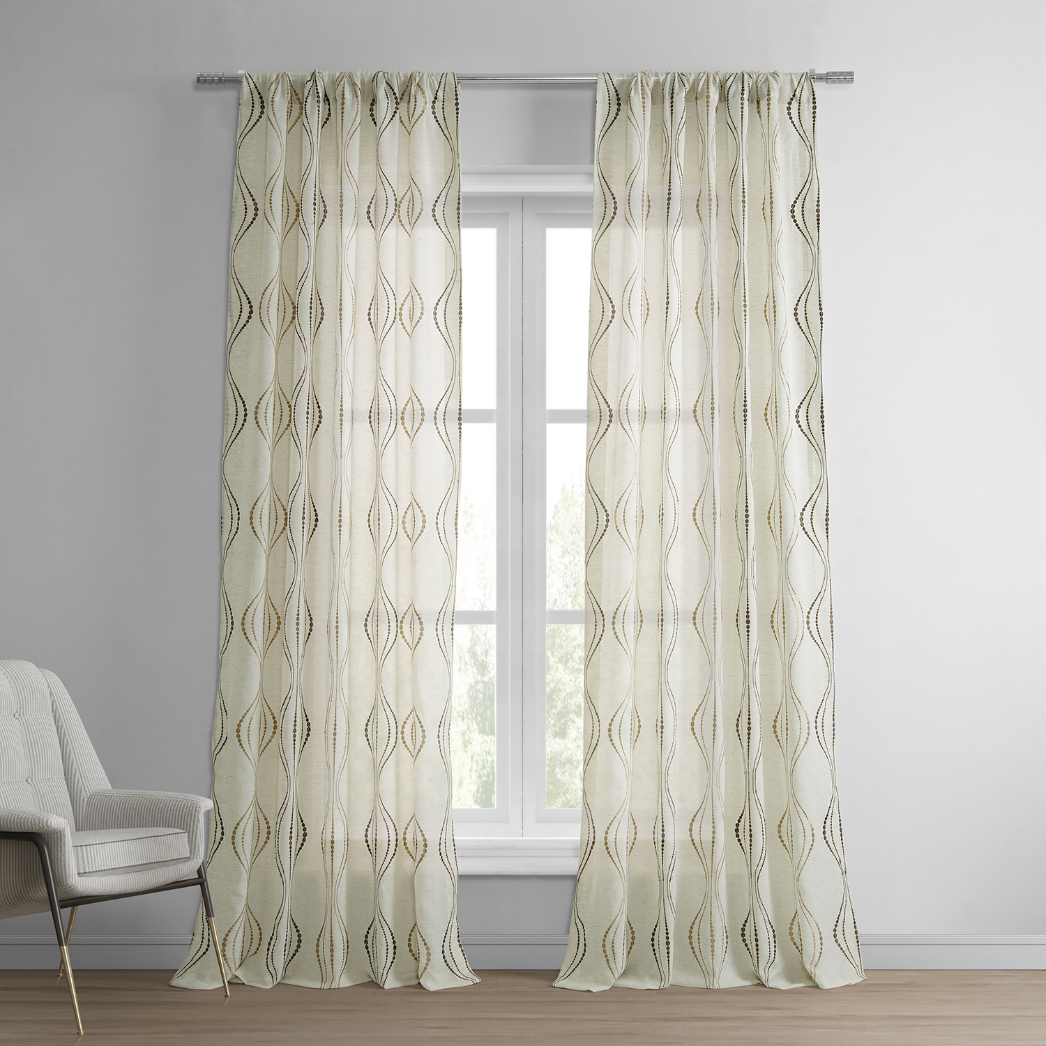 Suez Bronze Embroidered Faux Linen Sheer Curtain