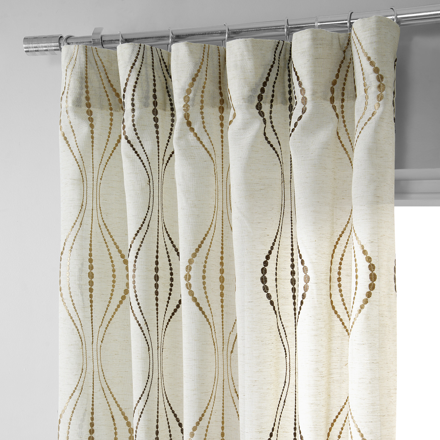 Suez Bronze Embroidered Faux Linen Sheer Curtain