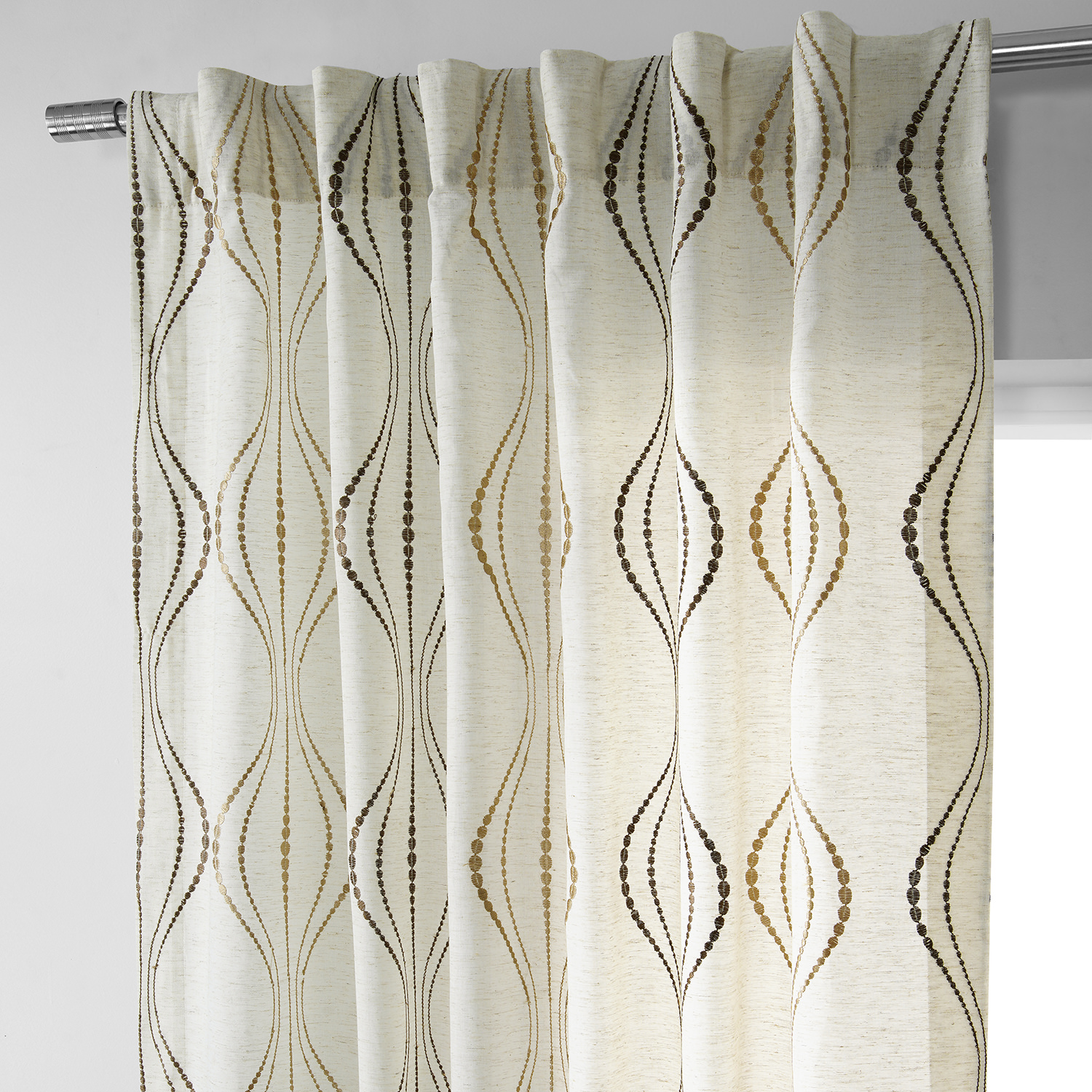 Suez Bronze Embroidered Faux Linen Sheer Curtain