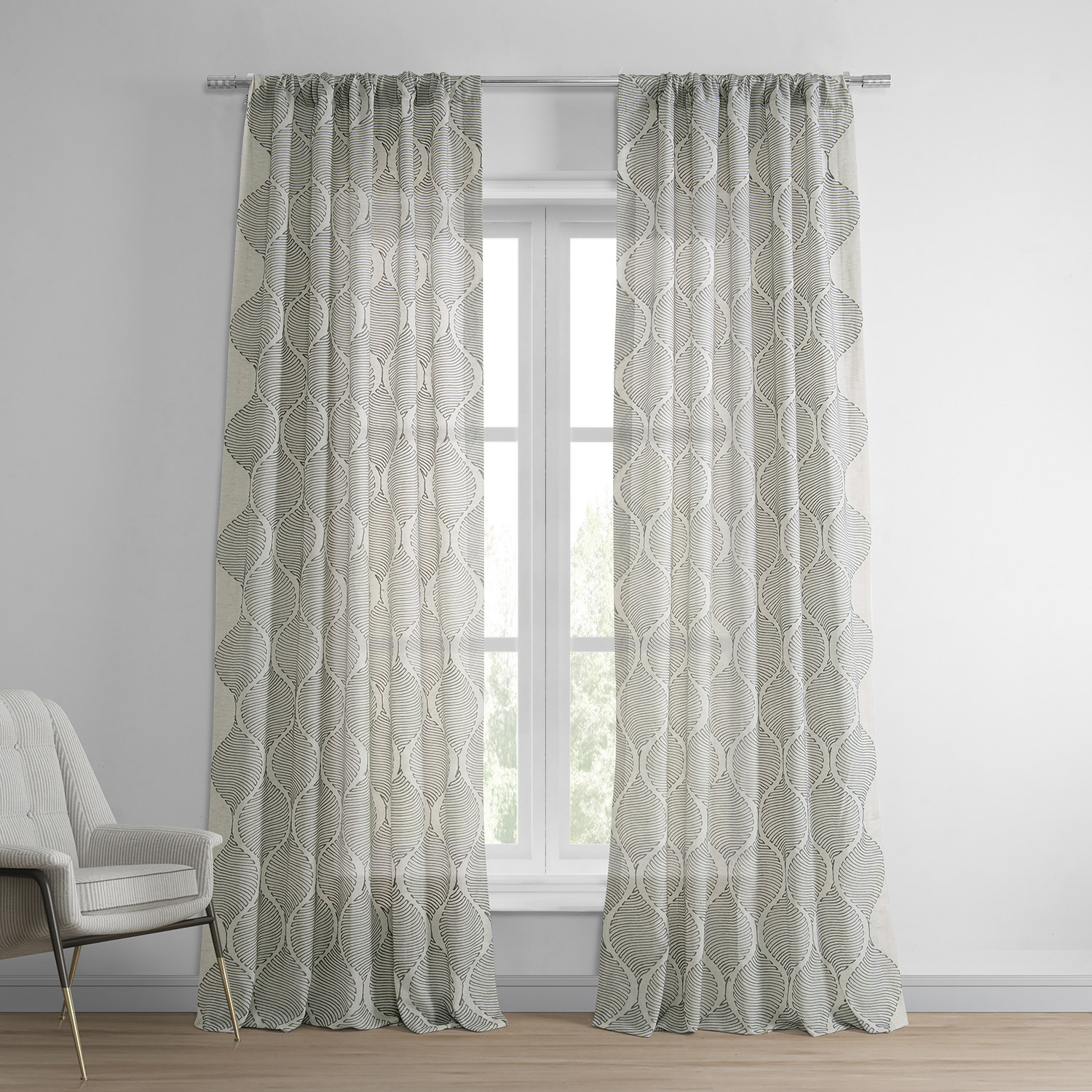 Dreamweaver Silver Taupe Embroidered Faux Linen Curtain