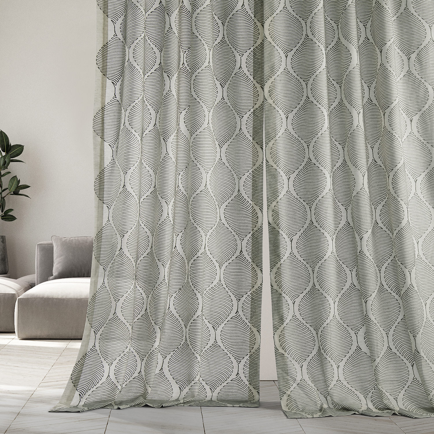 Dreamweaver Silver Taupe Embroidered Faux Linen Curtain