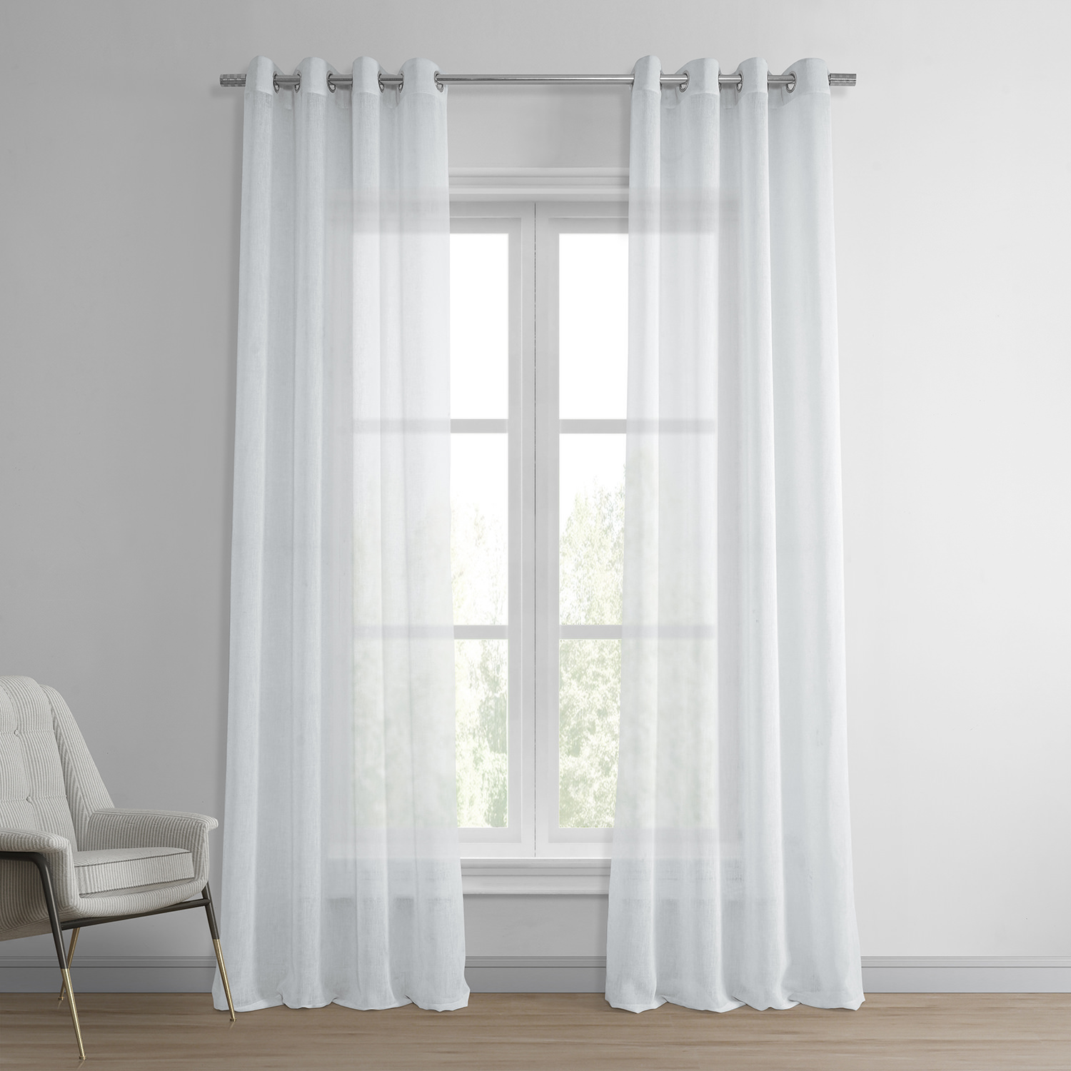 Aspen White Grommet Solid Faux Linen Sheer Curtain