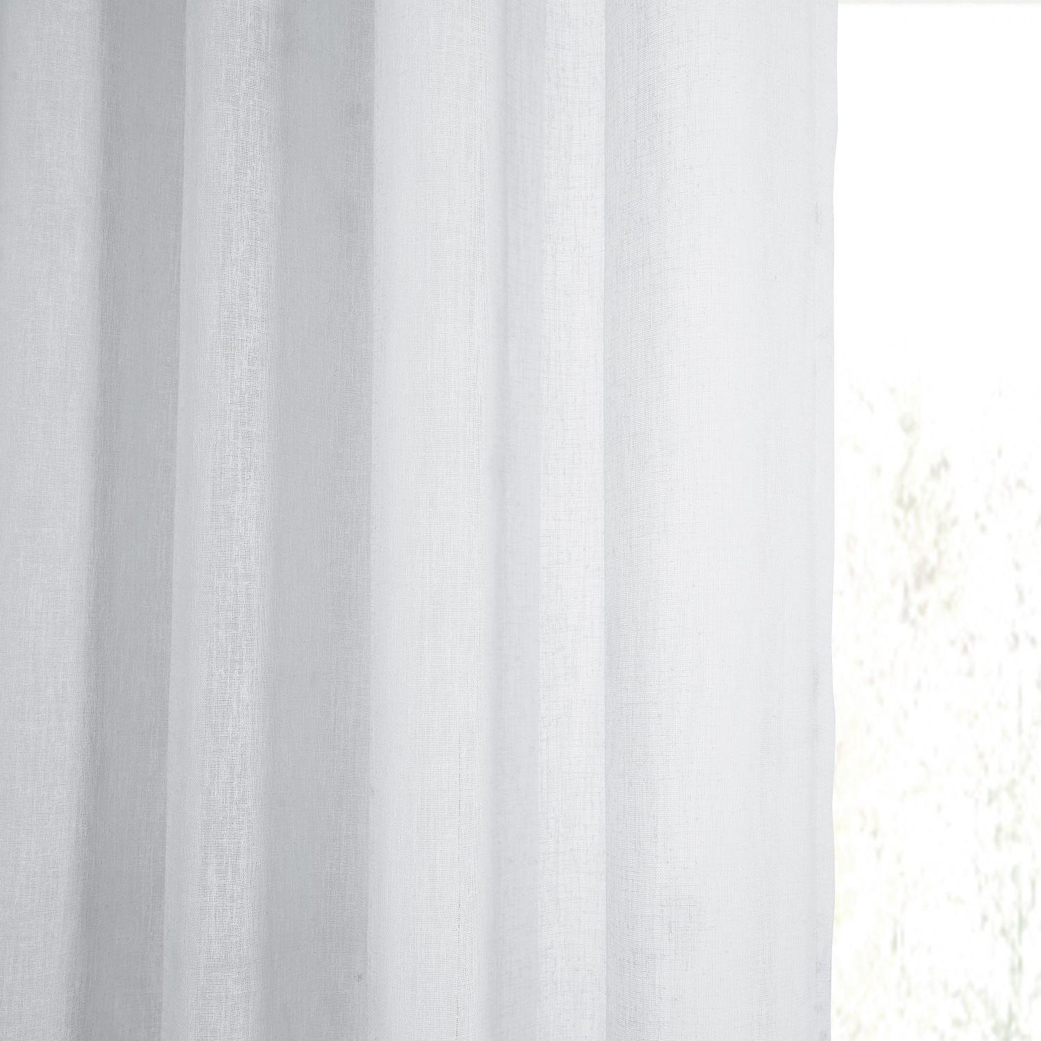 Aspen White Grommet Solid Faux Linen Sheer Curtain