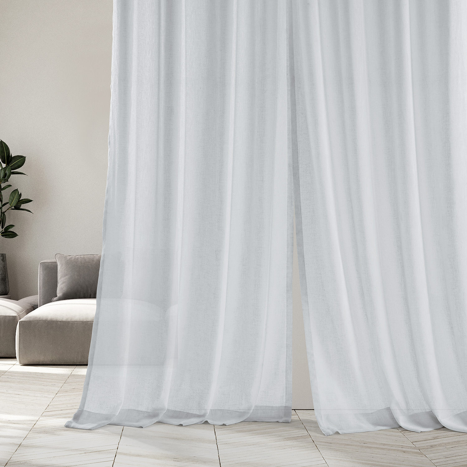 Aspen White Grommet Solid Faux Linen Sheer Curtain