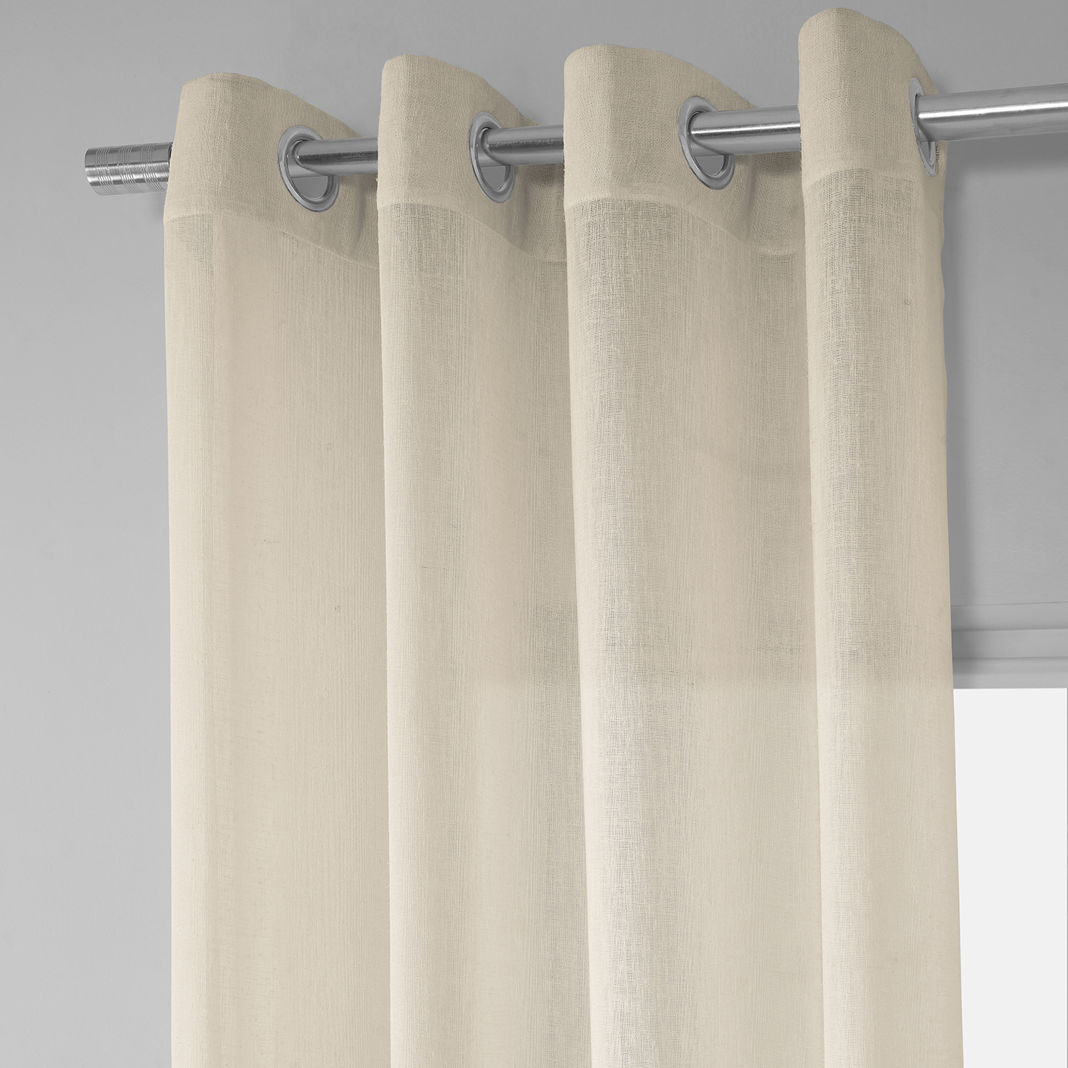 Cotton Seed Grommet Solid Faux Linen Sheer Curtain