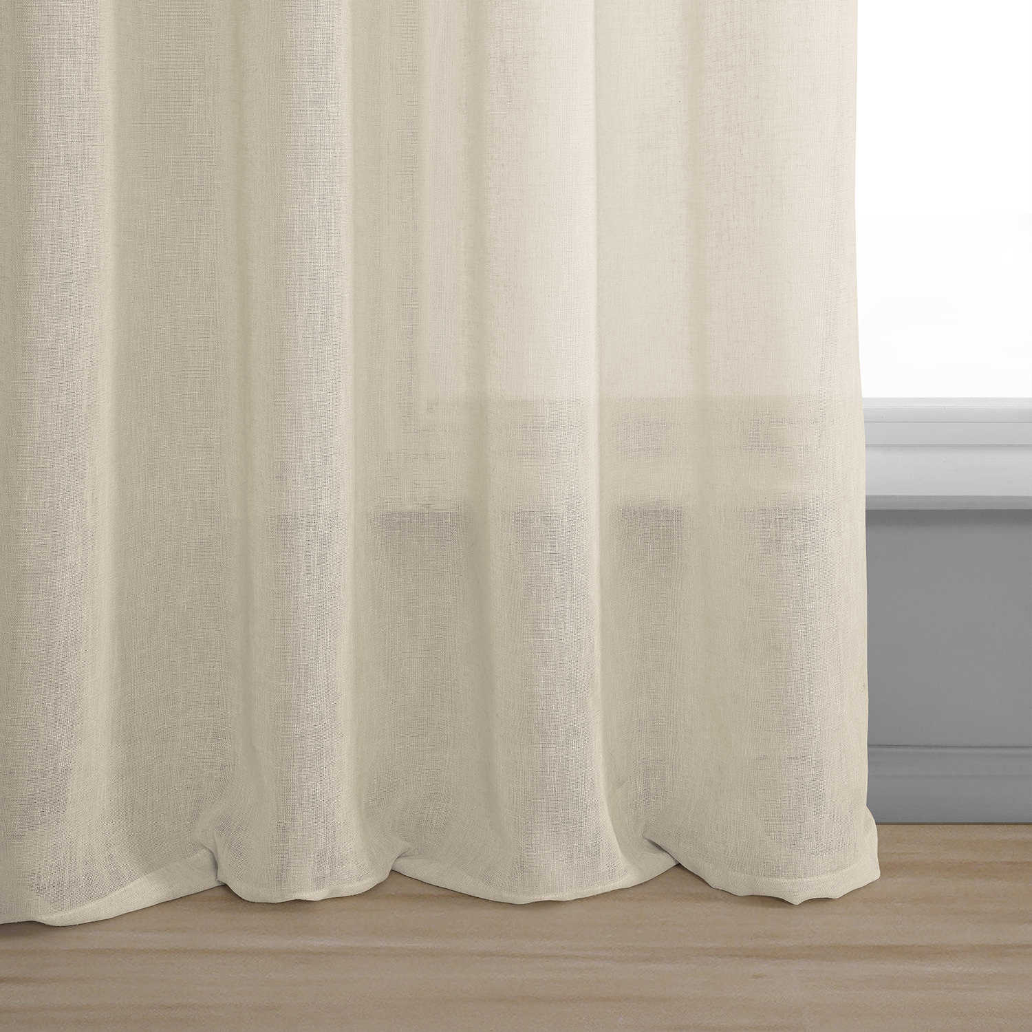 Cotton Seed Grommet Solid Faux Linen Sheer Curtain