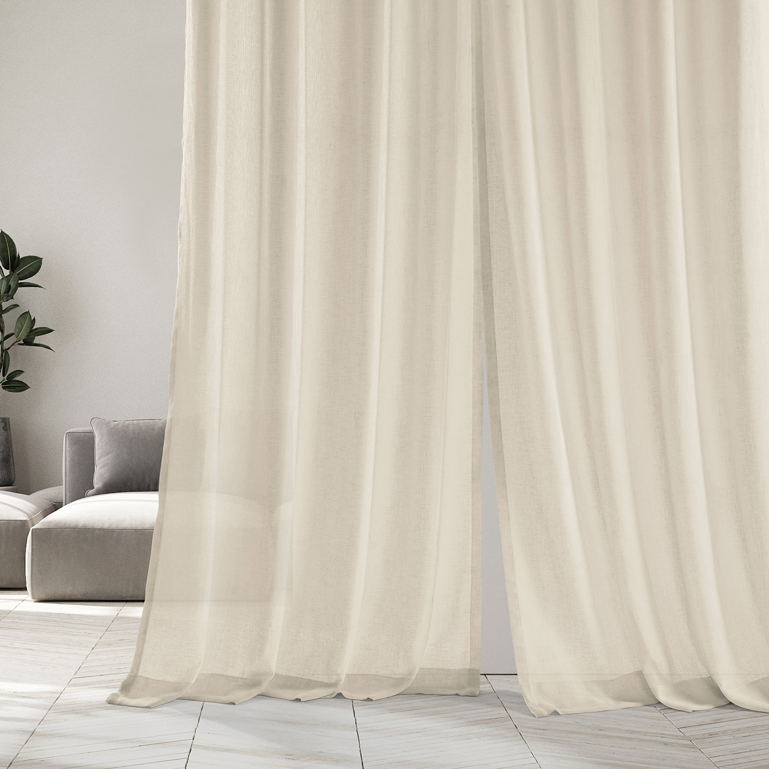 Cotton Seed Grommet Solid Faux Linen Sheer Curtain