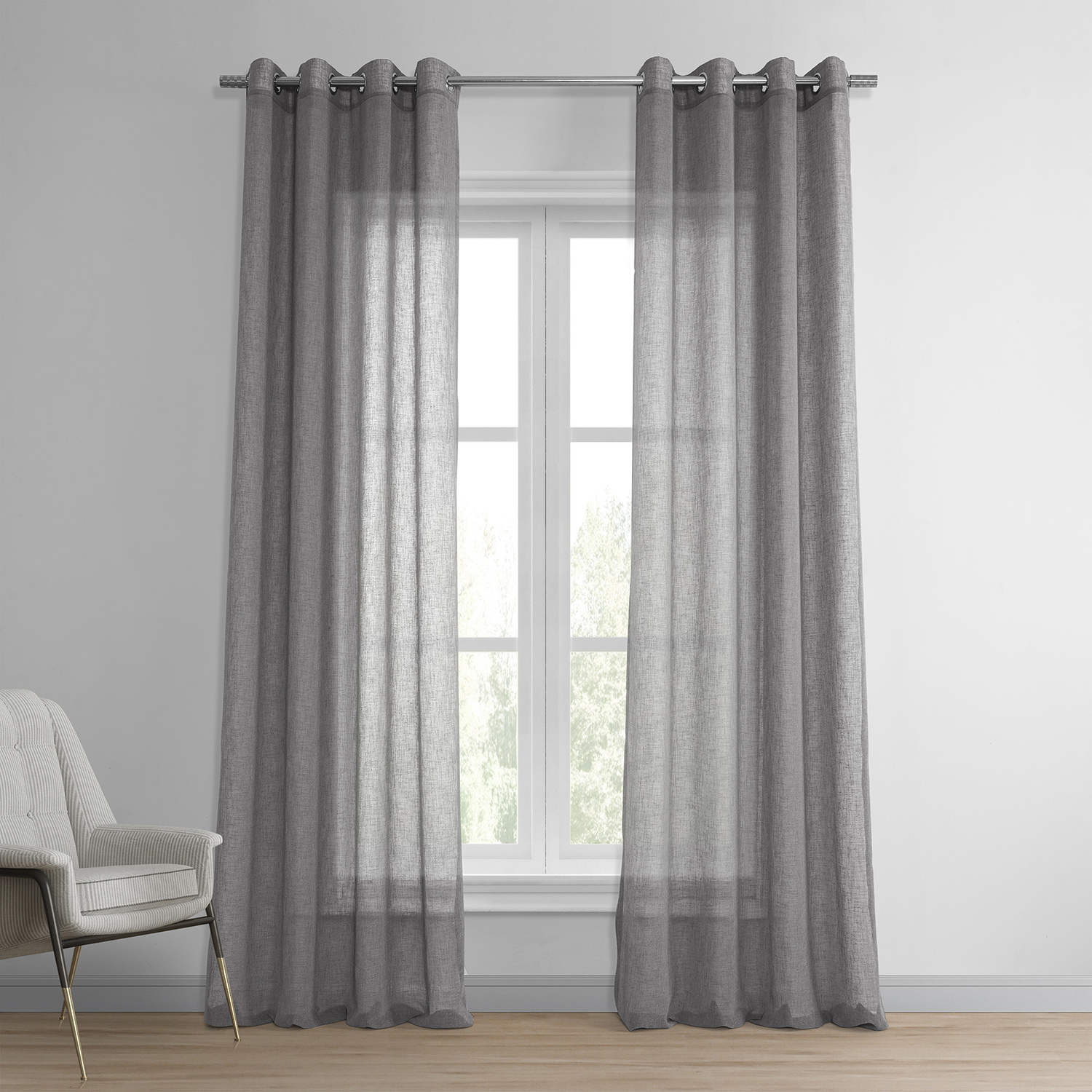 Gravel Grey Grommet Solid Faux Linen Sheer Curtain