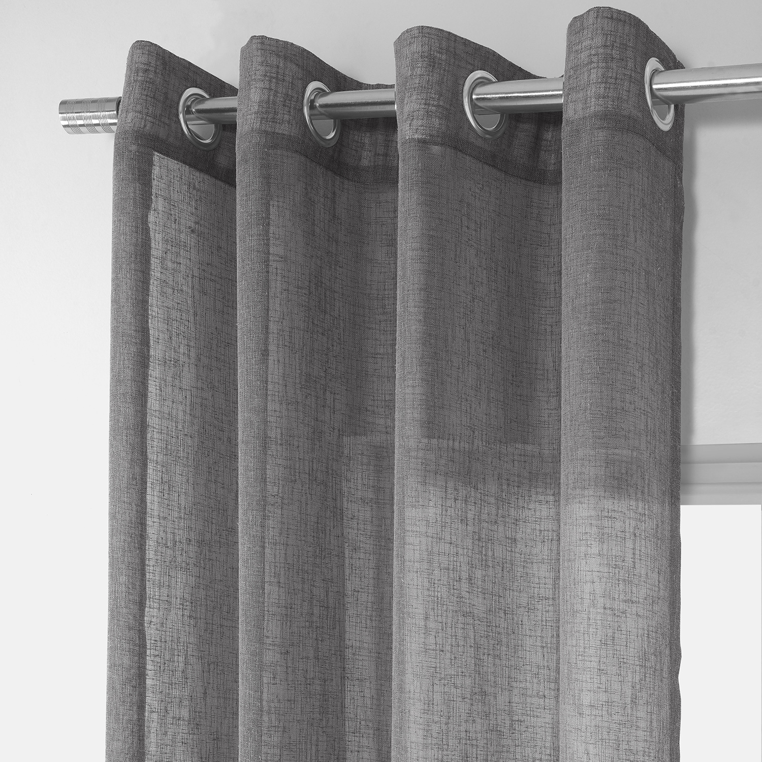 Gravel Grey Grommet Solid Faux Linen Sheer Curtain