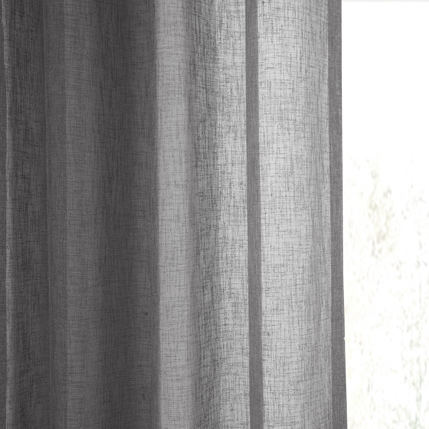 Gravel Grey Grommet Solid Faux Linen Sheer Curtain