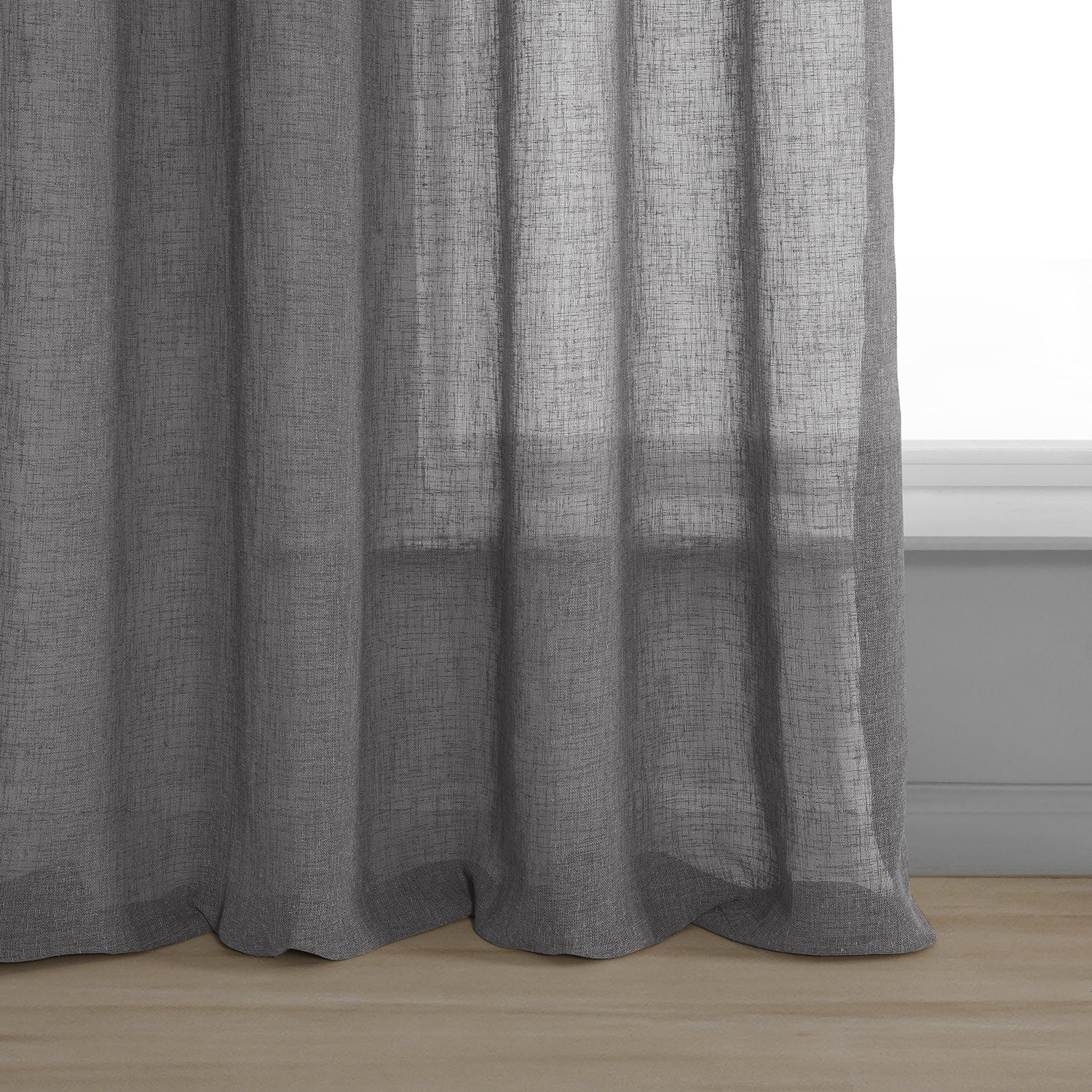 Gravel Grey Grommet Solid Faux Linen Sheer Curtain