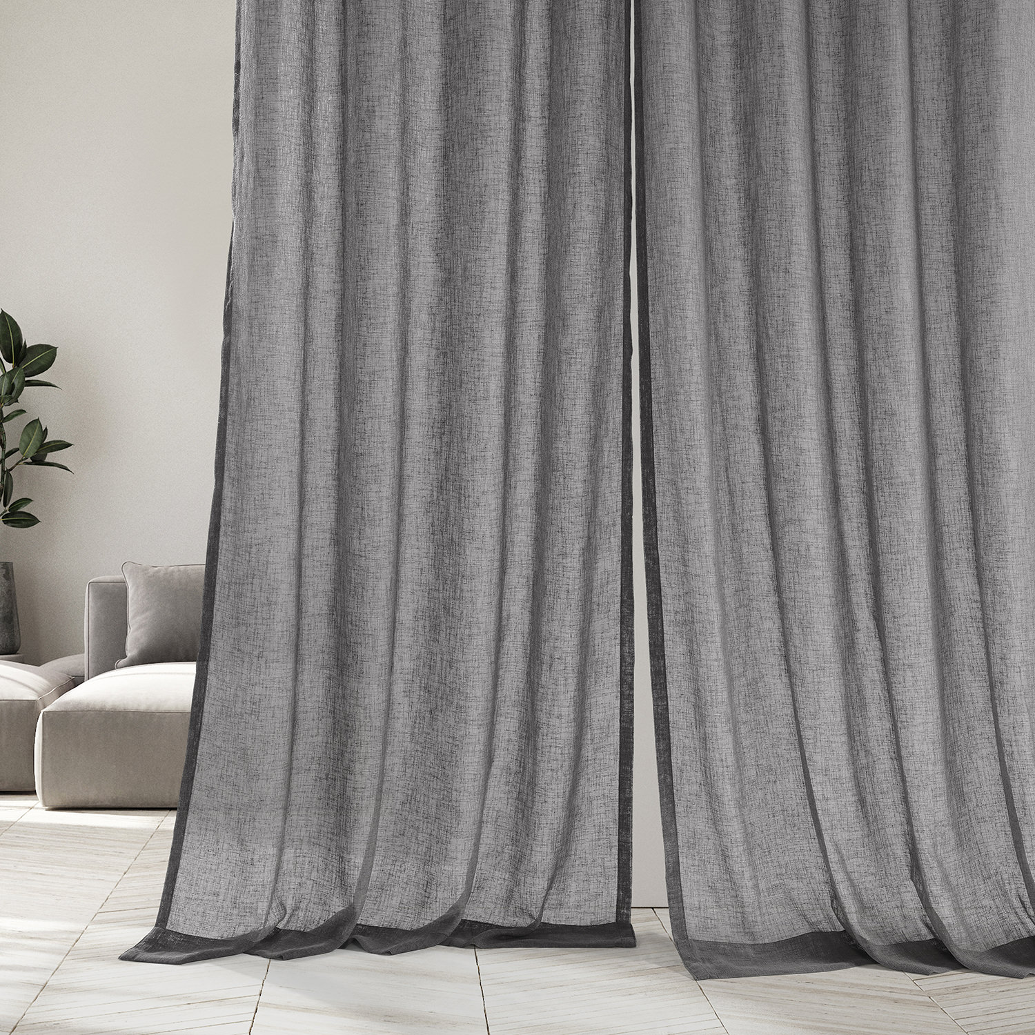 Gravel Grey Grommet Solid Faux Linen Sheer Curtain