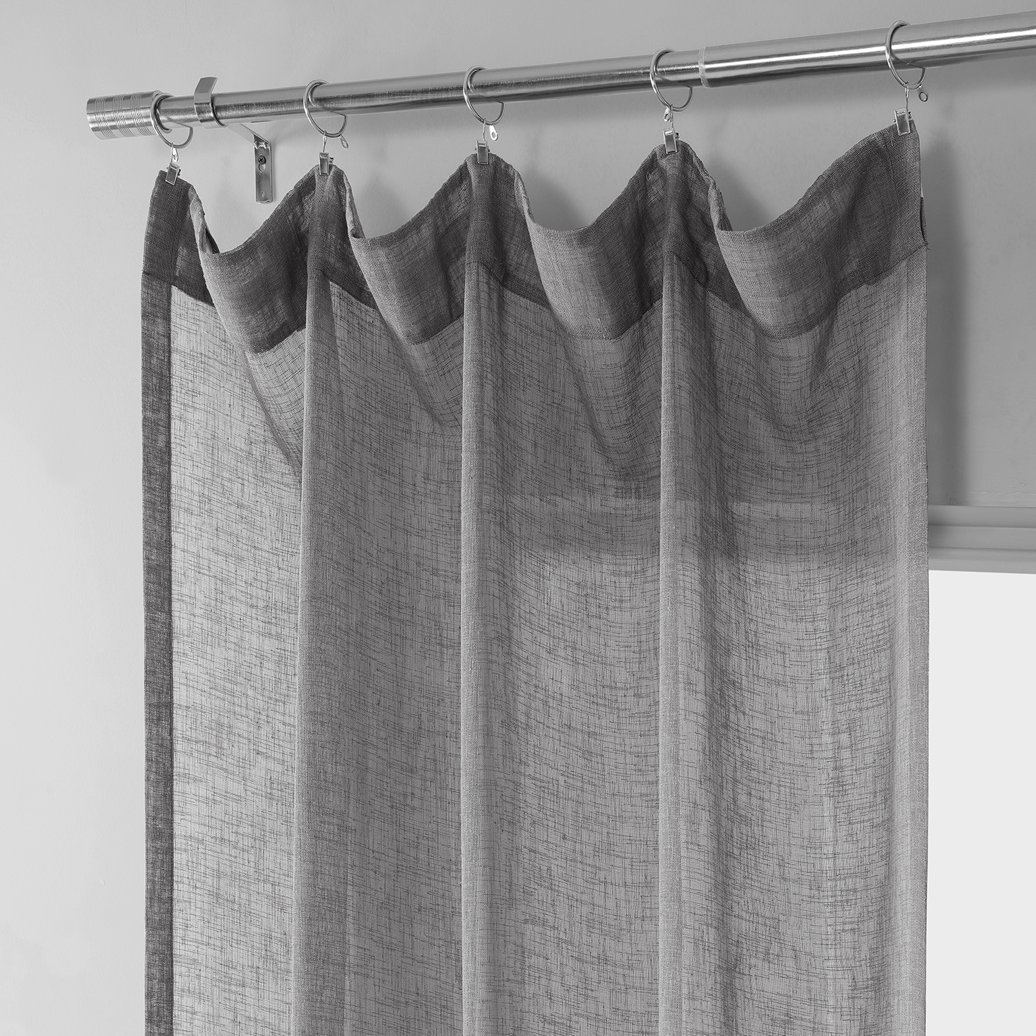 Gravel Grey Solid Faux Linen Sheer Curtain