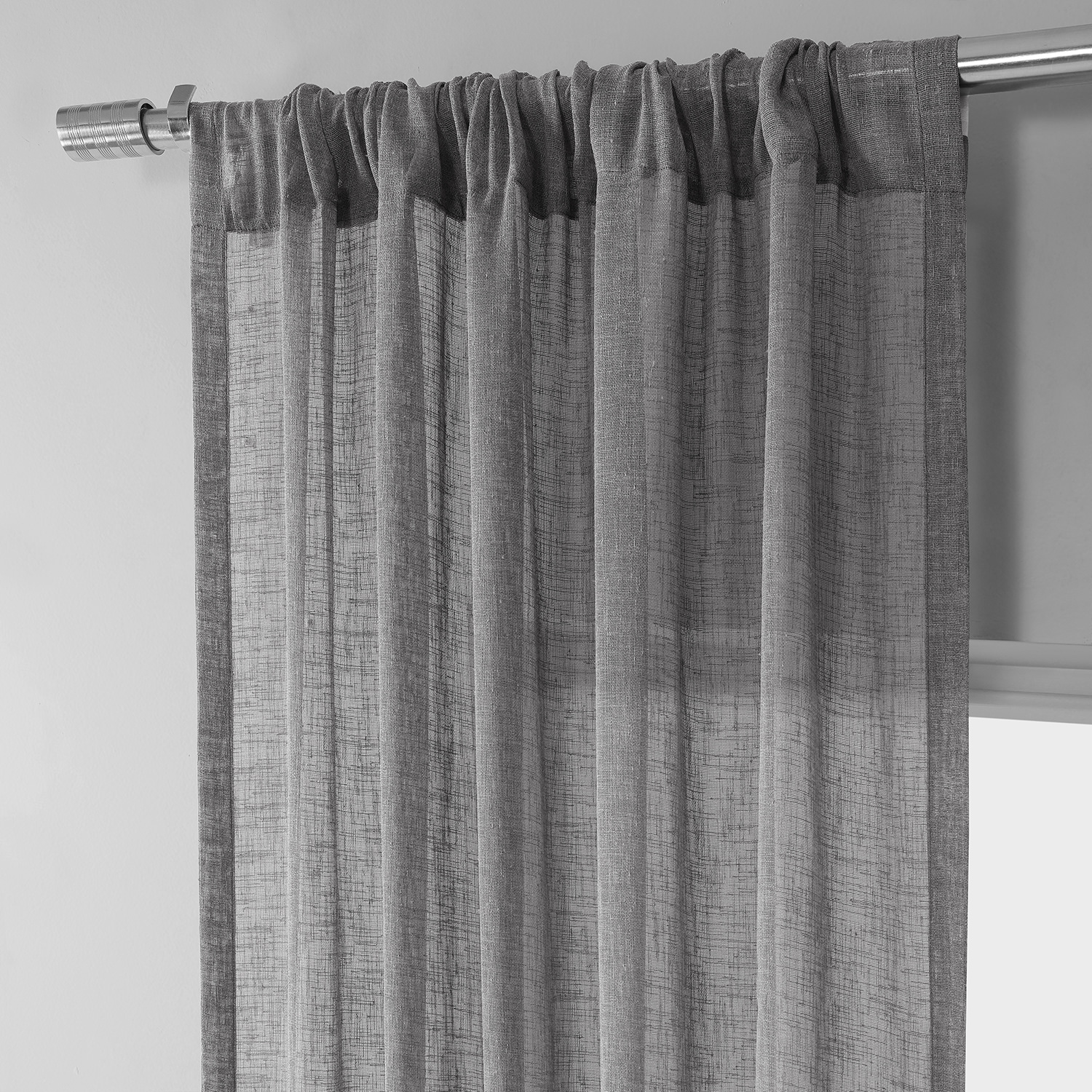 Gravel Grey Solid Faux Linen Sheer Curtain