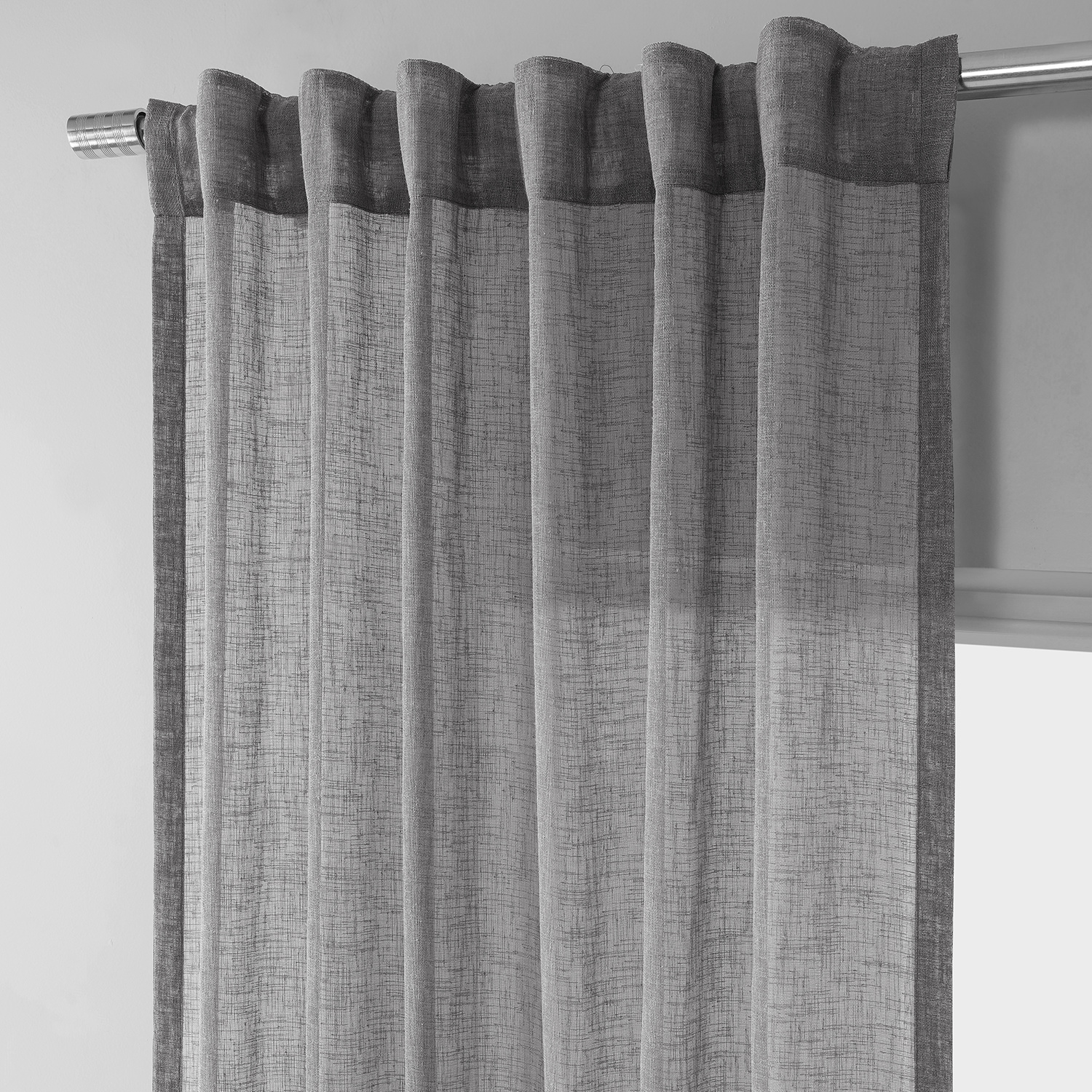 Gravel Grey Solid Faux Linen Sheer Curtain