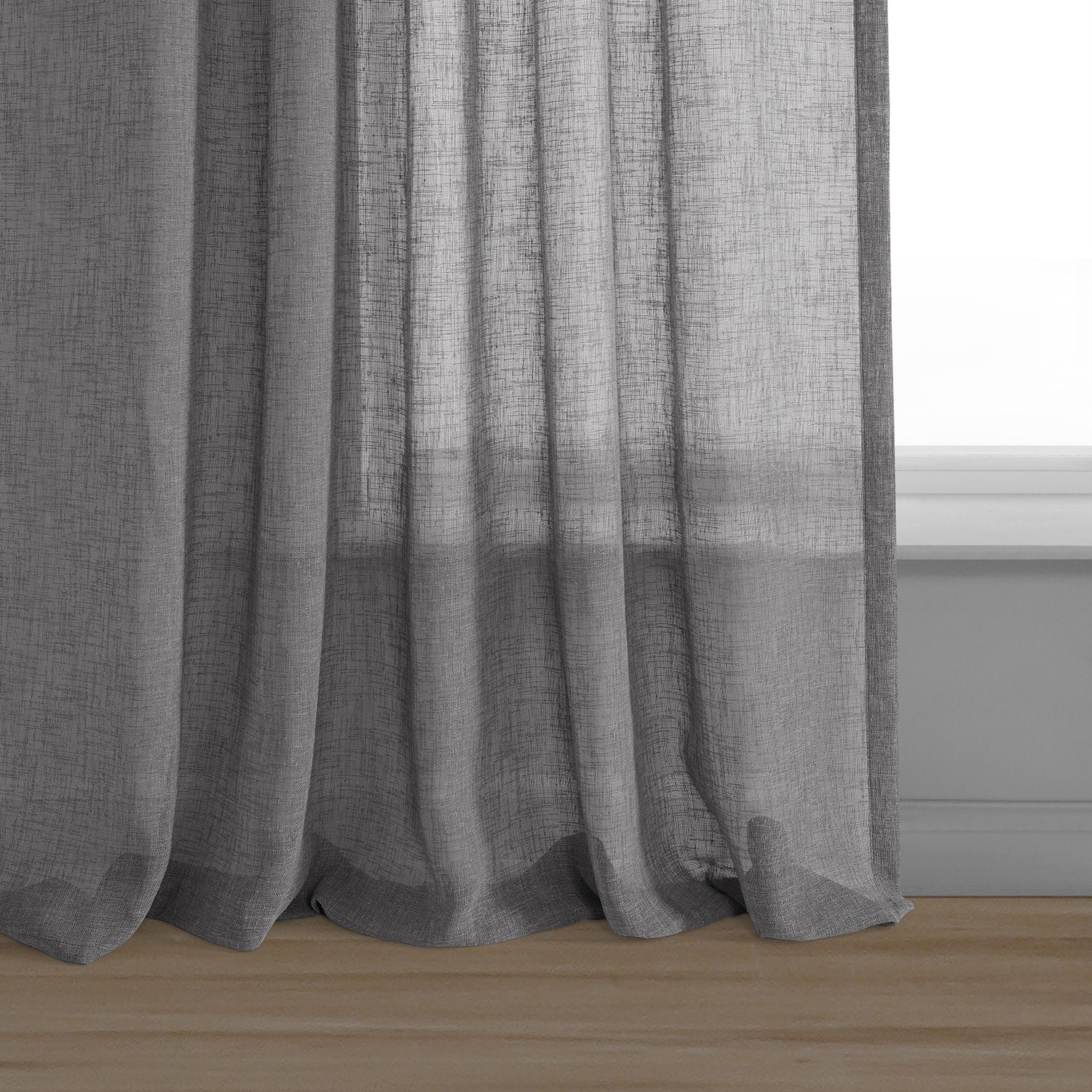 Gravel Grey Solid Faux Linen Sheer Curtain