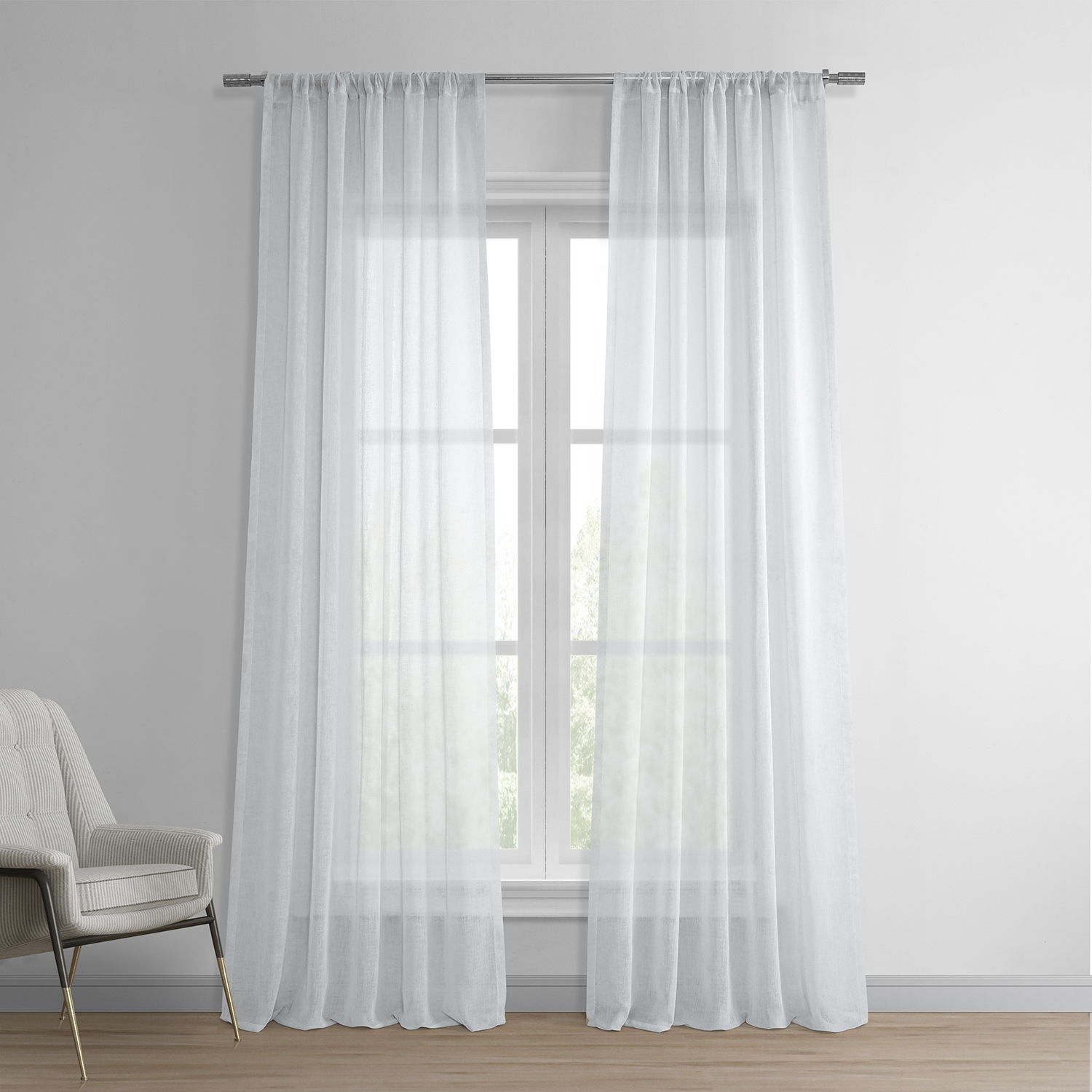 Aspen White Solid Faux Linen Sheer Curtain