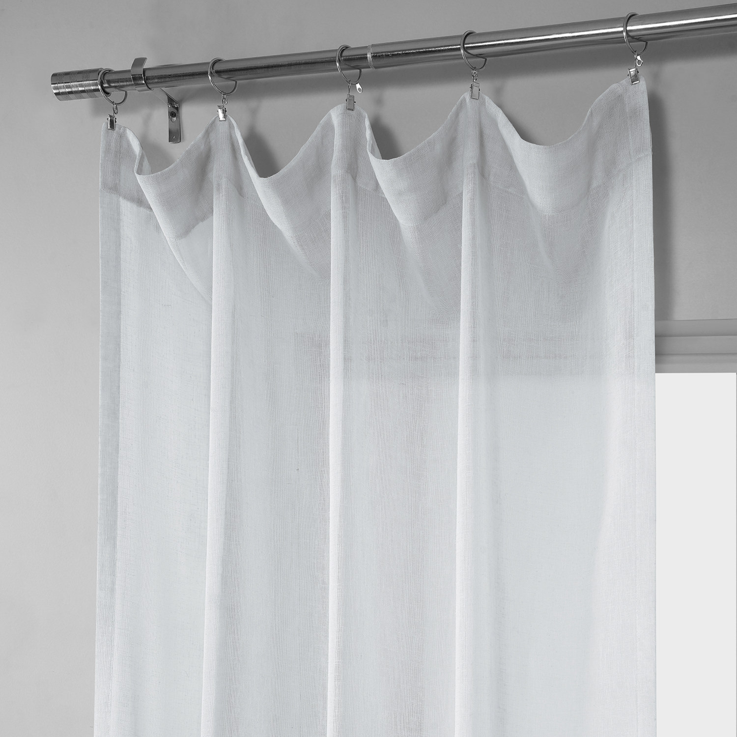 Aspen White Solid Faux Linen Sheer Curtain