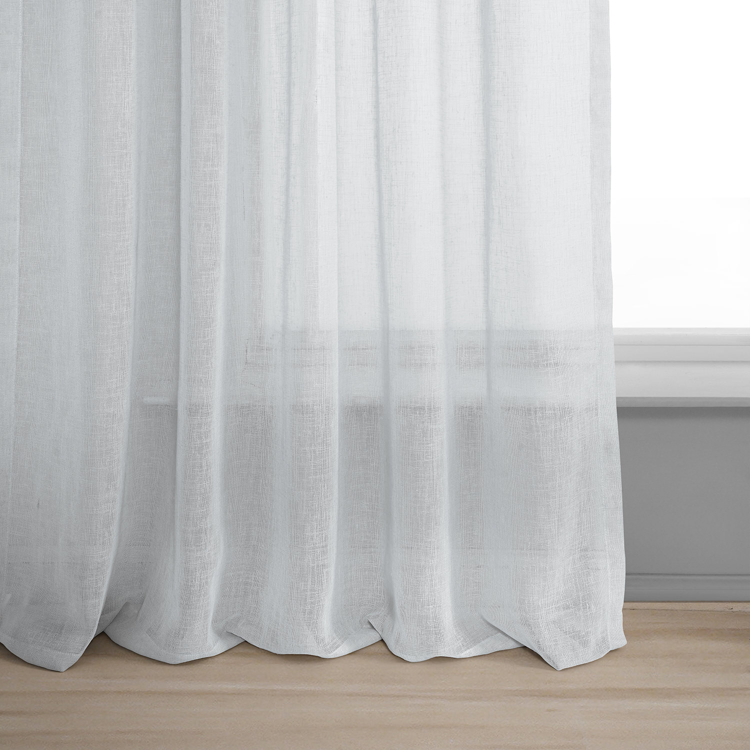 Aspen White Solid Faux Linen Sheer Curtain