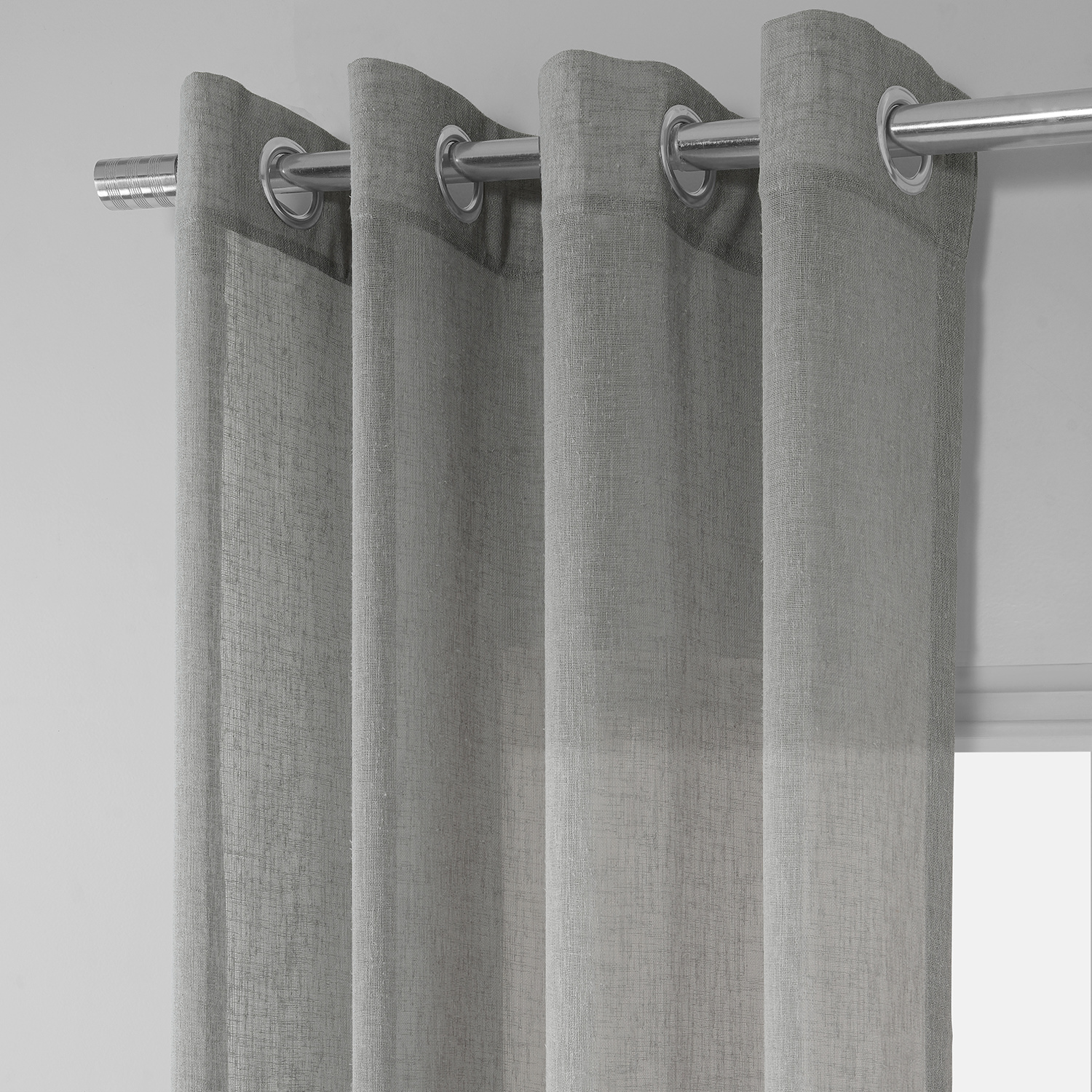 Paris Grey Grommet Solid Faux Linen Sheer Curtain