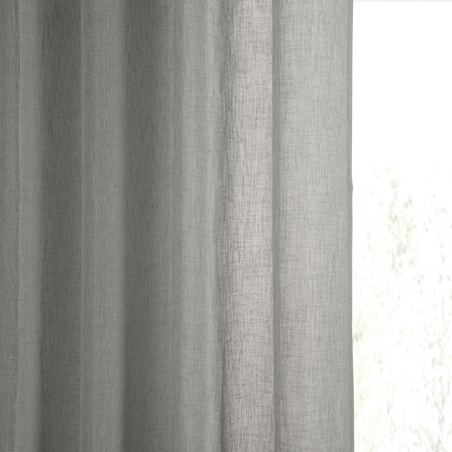 Paris Grey Grommet Solid Faux Linen Sheer Curtain