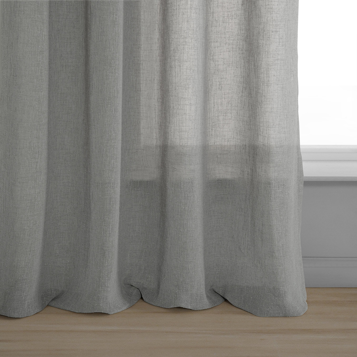 Paris Grey Grommet Solid Faux Linen Sheer Curtain