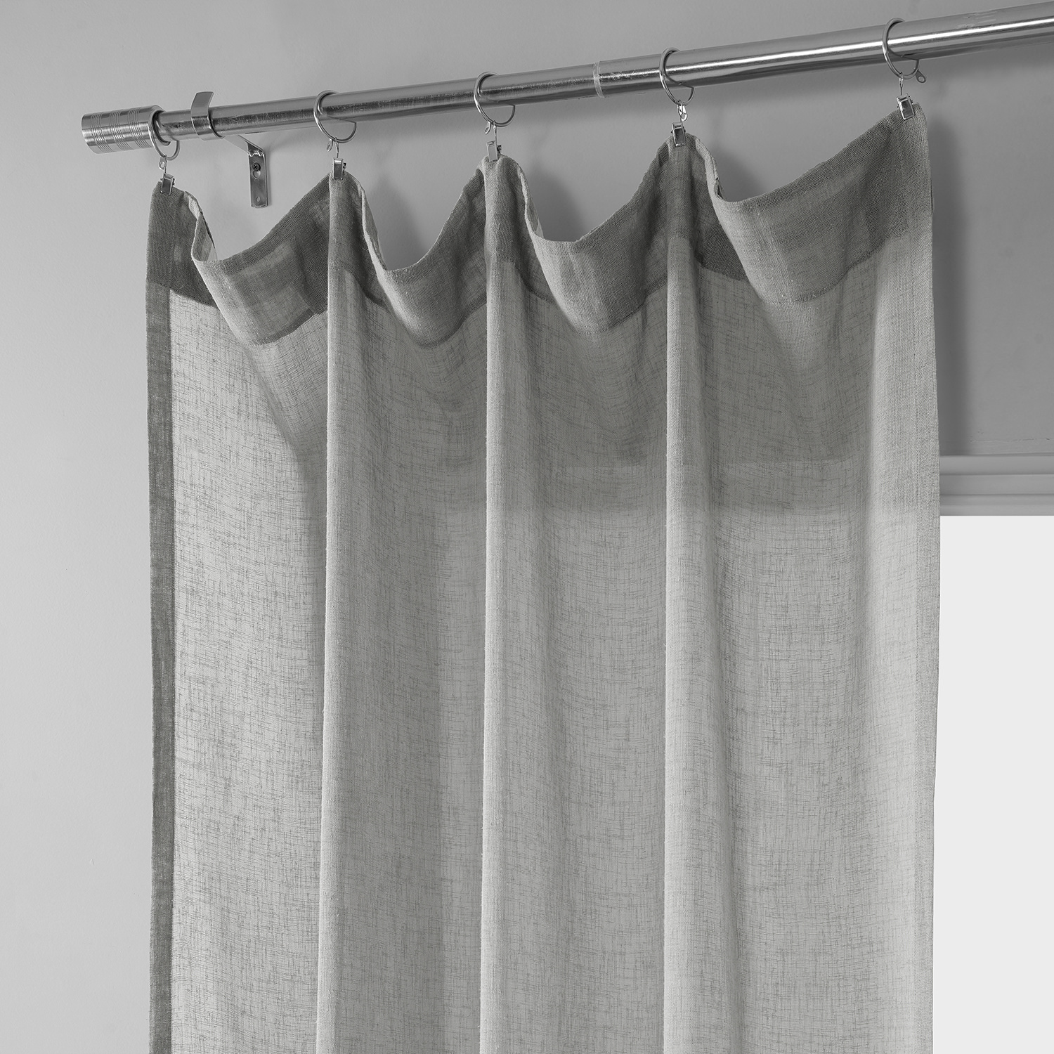 Paris Grey Solid Faux Linen Sheer Curtain