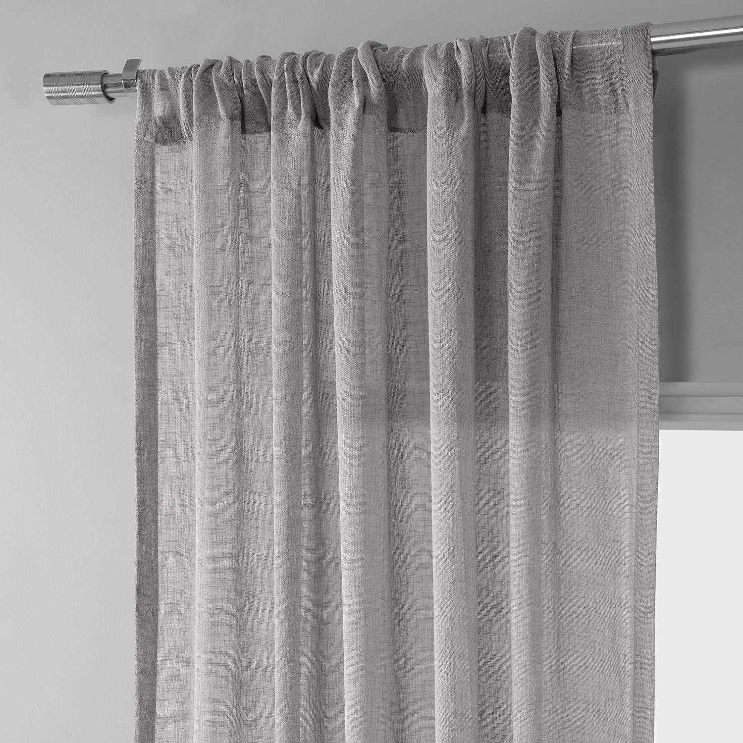 Paris Grey Solid Faux Linen Sheer Curtain