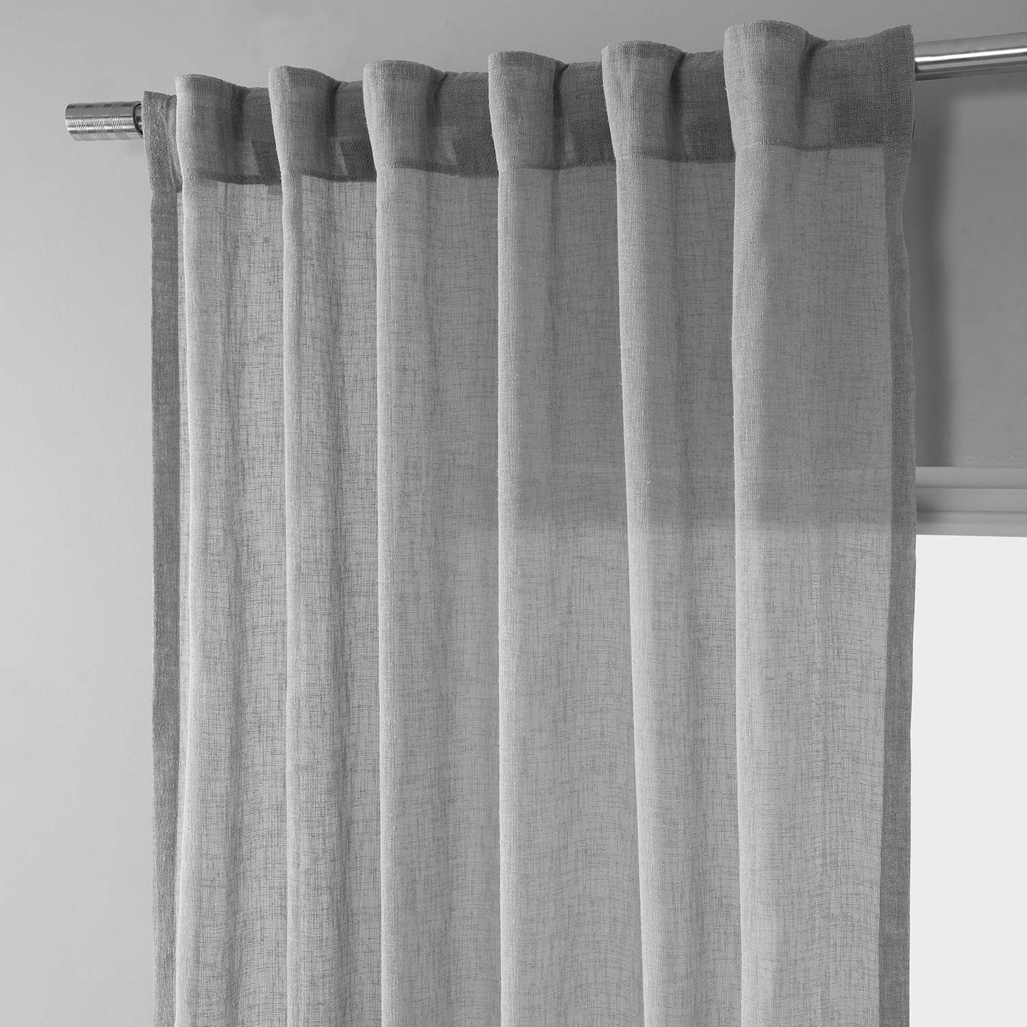 Paris Grey Solid Faux Linen Sheer Curtain