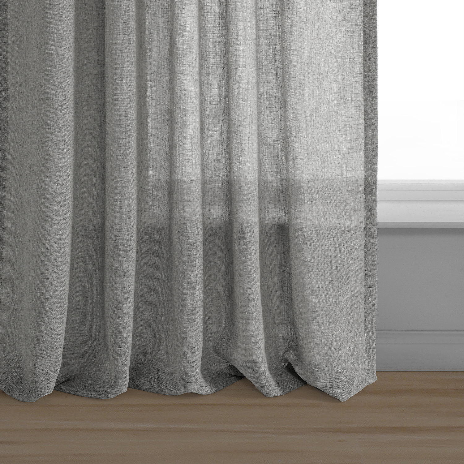 Paris Grey Solid Faux Linen Sheer Curtain