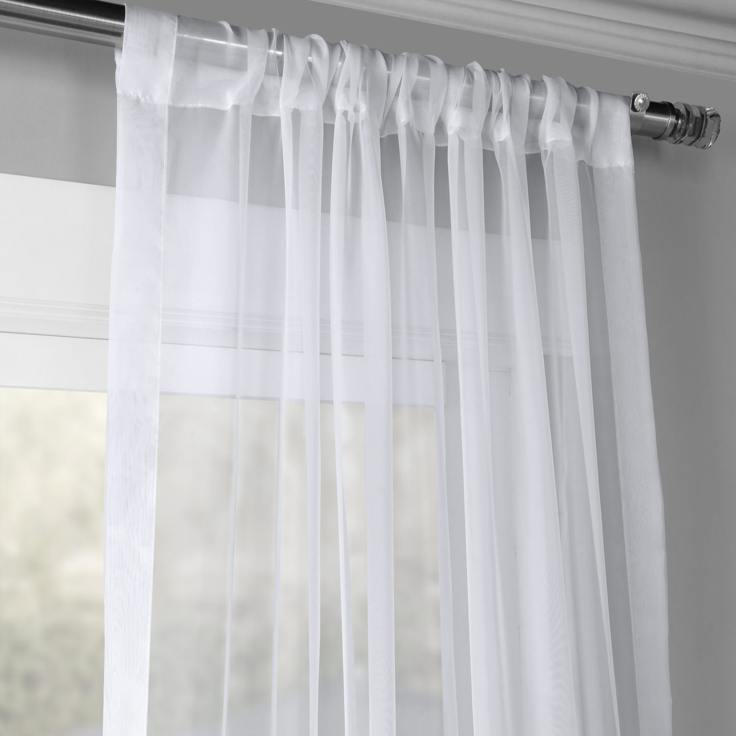 Solid White Voile Poly Sheer Curtain Pair (2 Panels)