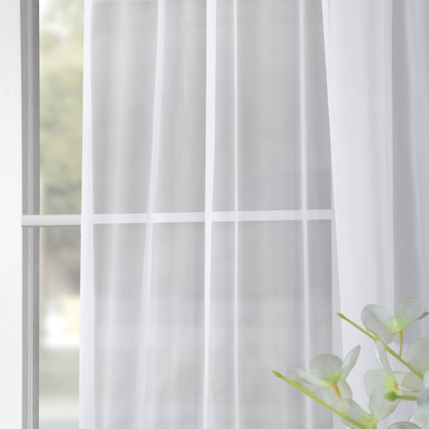 Solid White Voile Poly Sheer Curtain Pair (2 Panels)