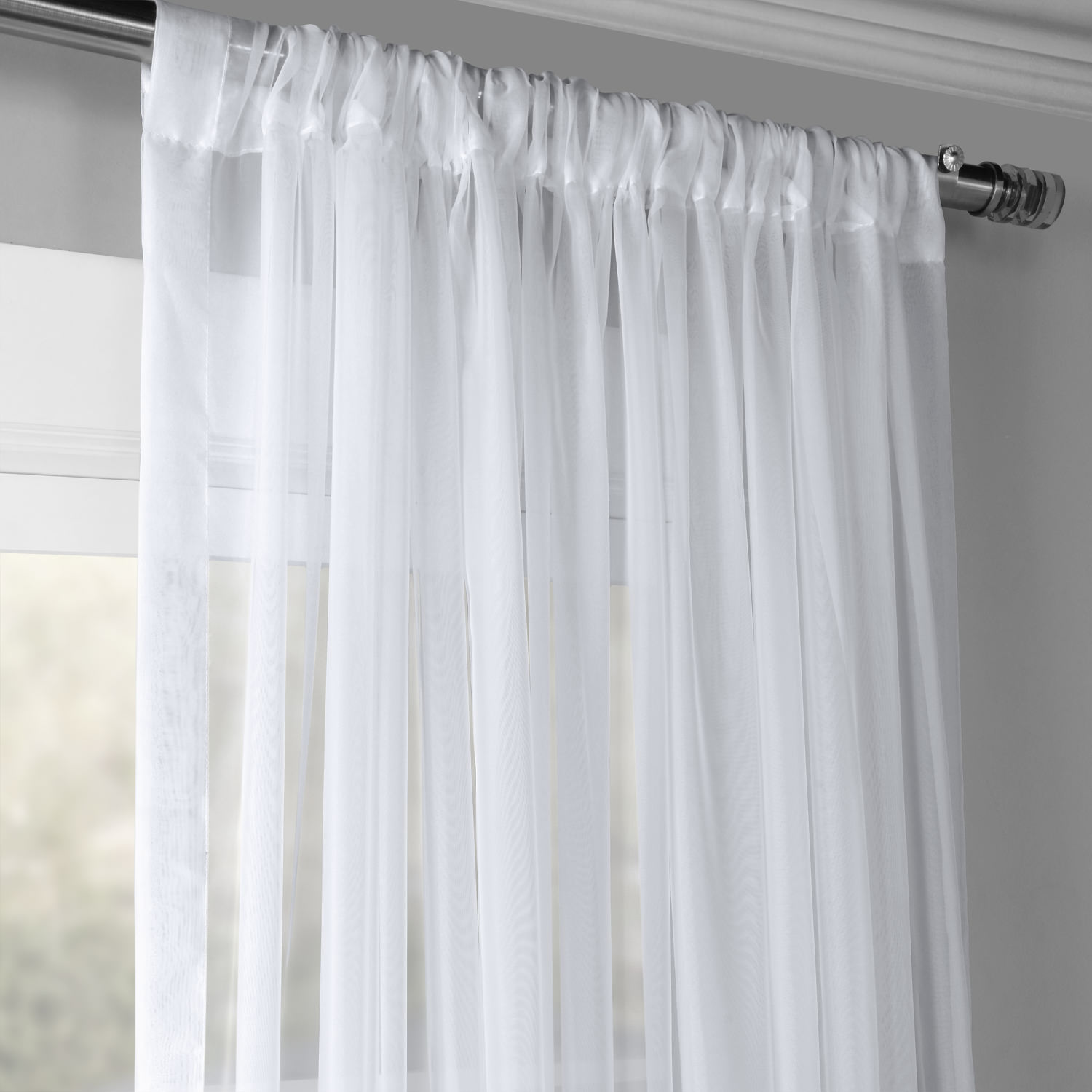 Extra Wide Solid White Voile Poly Sheer Curtain